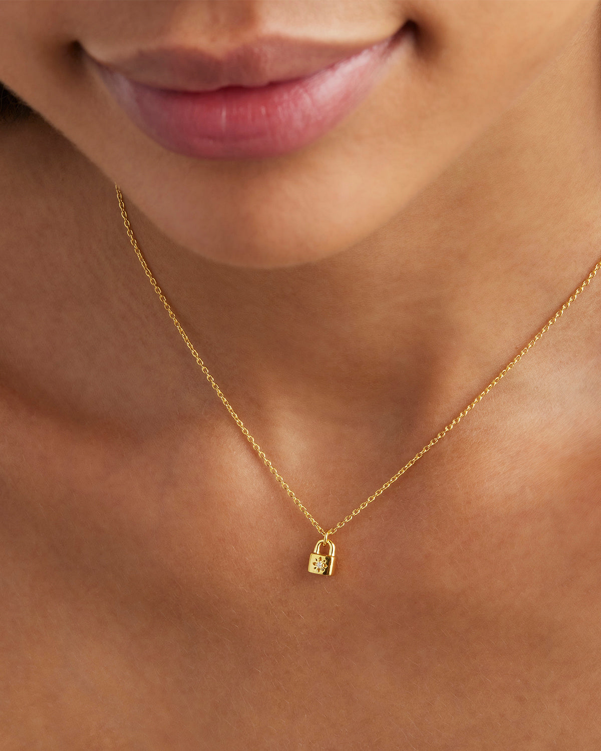 18K Gold Vermeil Crystal Lotus Padlock Necklace for Women - Elegant Pendant Jewelry Gift for Birthday, Anniversary & Valentine's Day - Perfect for Everyday Wear & Special Occasions