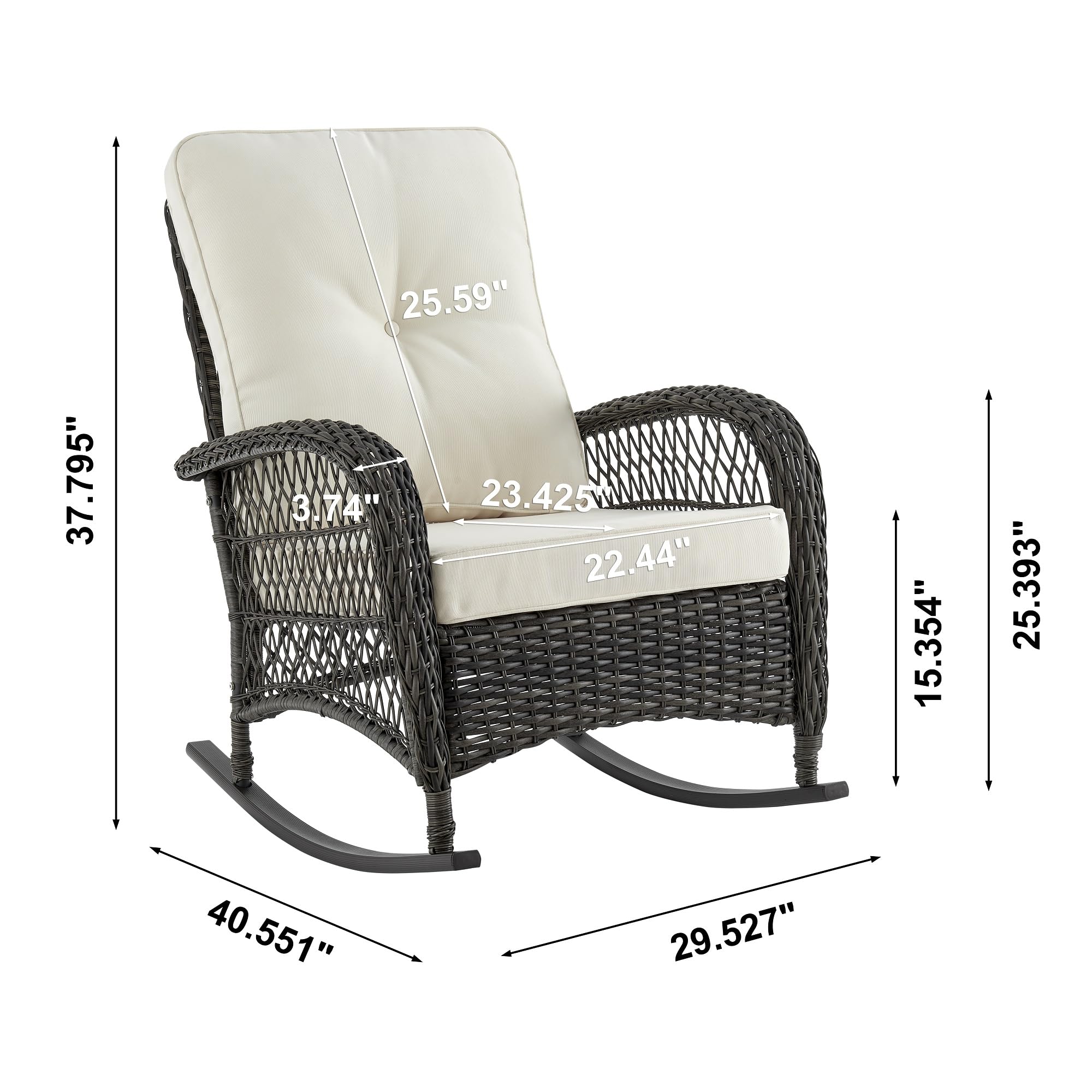Premium Steel Rattan Outdoor Rocking Chair with Removable Waterproof Cushions - Weather-Resistant Patio Rocker with Curved Edge & Sturdy Frame (Cream) - Perfect for Garden, Porch, Poolside & Backyard Relaxation