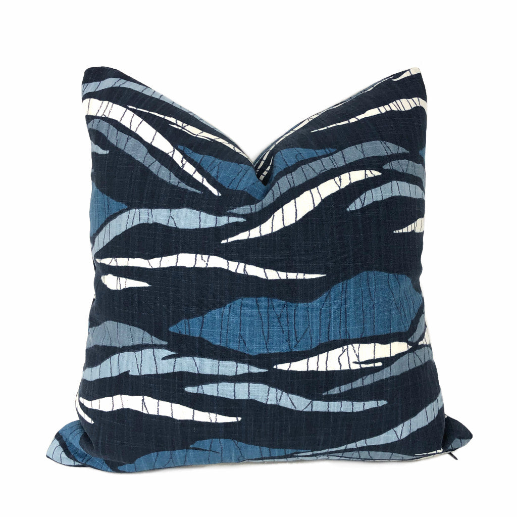 Robert Allen Lotus Hills Navy Blue & White Abstract Cotton Print Pillow Cover - Decorative Throw Pillow for Sofa, Bed, Living Room & Home Decor