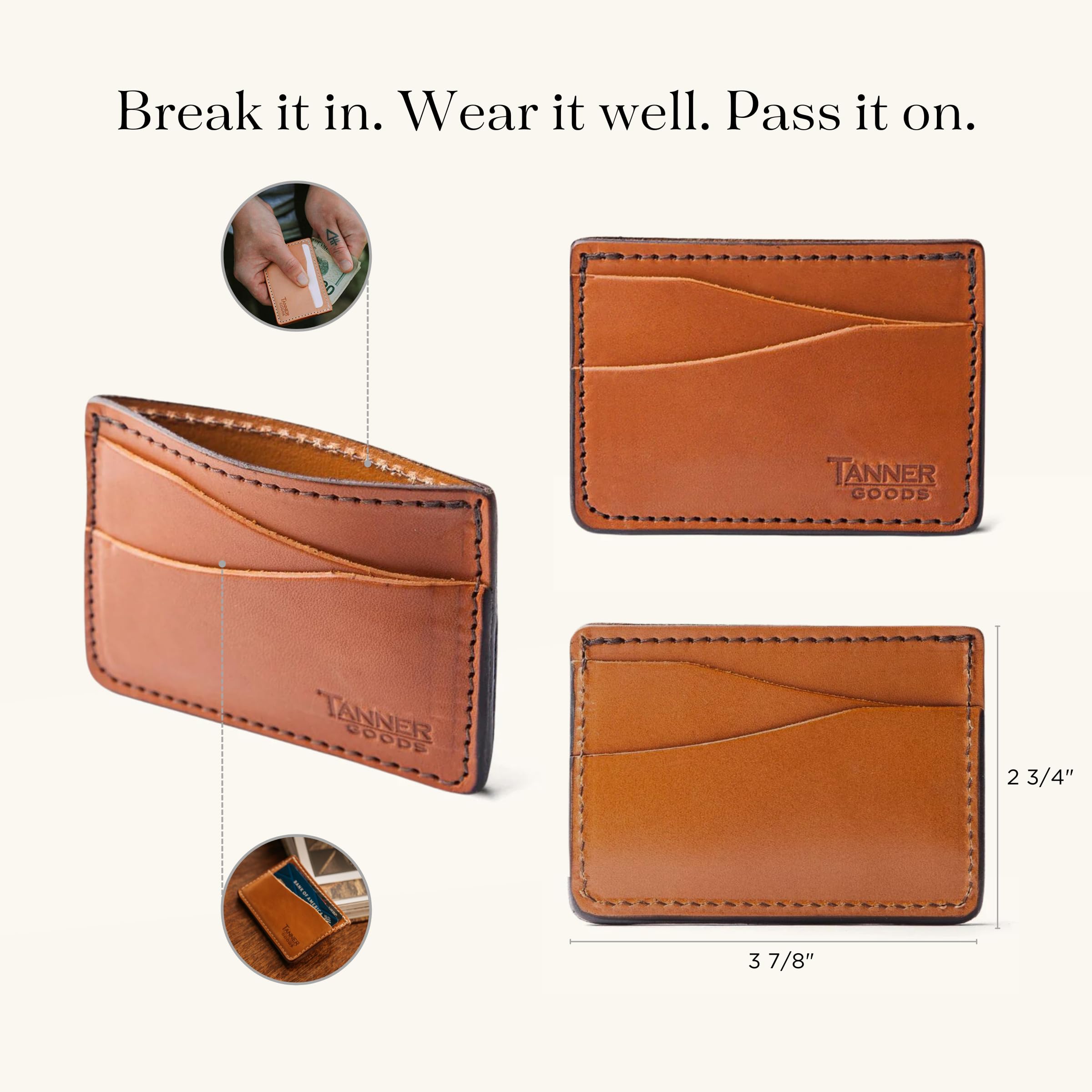 TANNER GOODS Men's Leather Wallet - Slim Front Pocket 4 Card Holder, Journeyman Series in Saddle Tan | Perfect for Everyday Carry, Travel & Minimalist Lifestyle