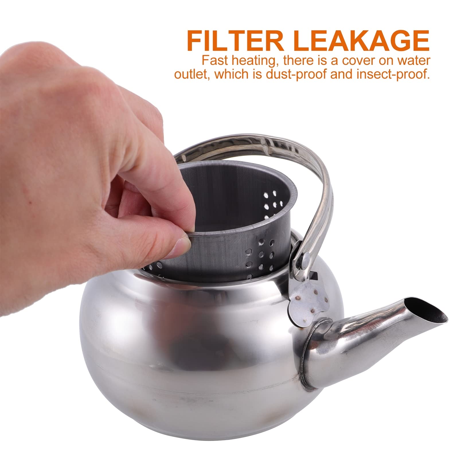 Hemoton Stainless Steel Whistling Tea Kettle - 1.5L Stovetop Teapot with Removable Strainer, Portable Camping & Travel Kettle, Silver - Perfect for Home, Office, Outdoor Picnics & Tea Parties
