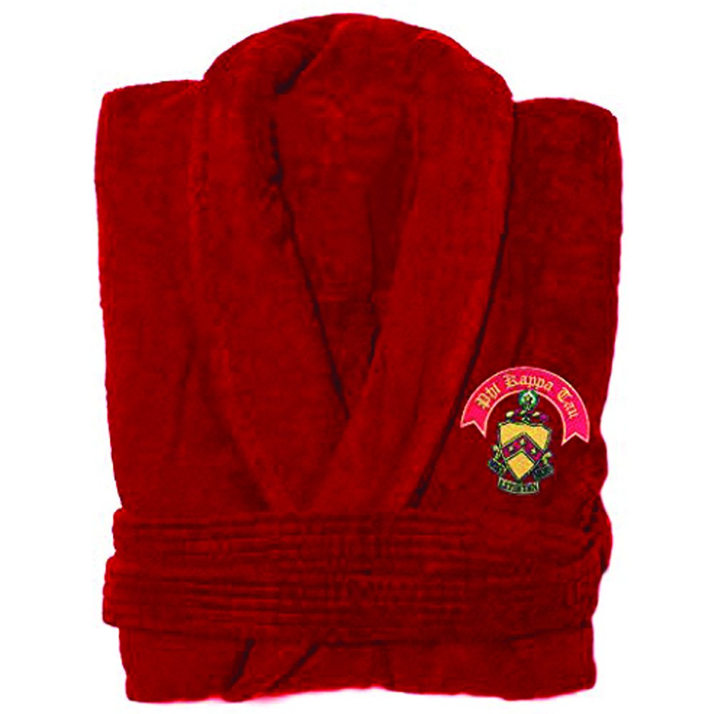 Greekgear Phi Kappa Tau Fraternity Bathrobe - Soft Cotton Terry Cloth Robe for Men, Red - Perfect for Lounging, Spa Days & College Dorm Life