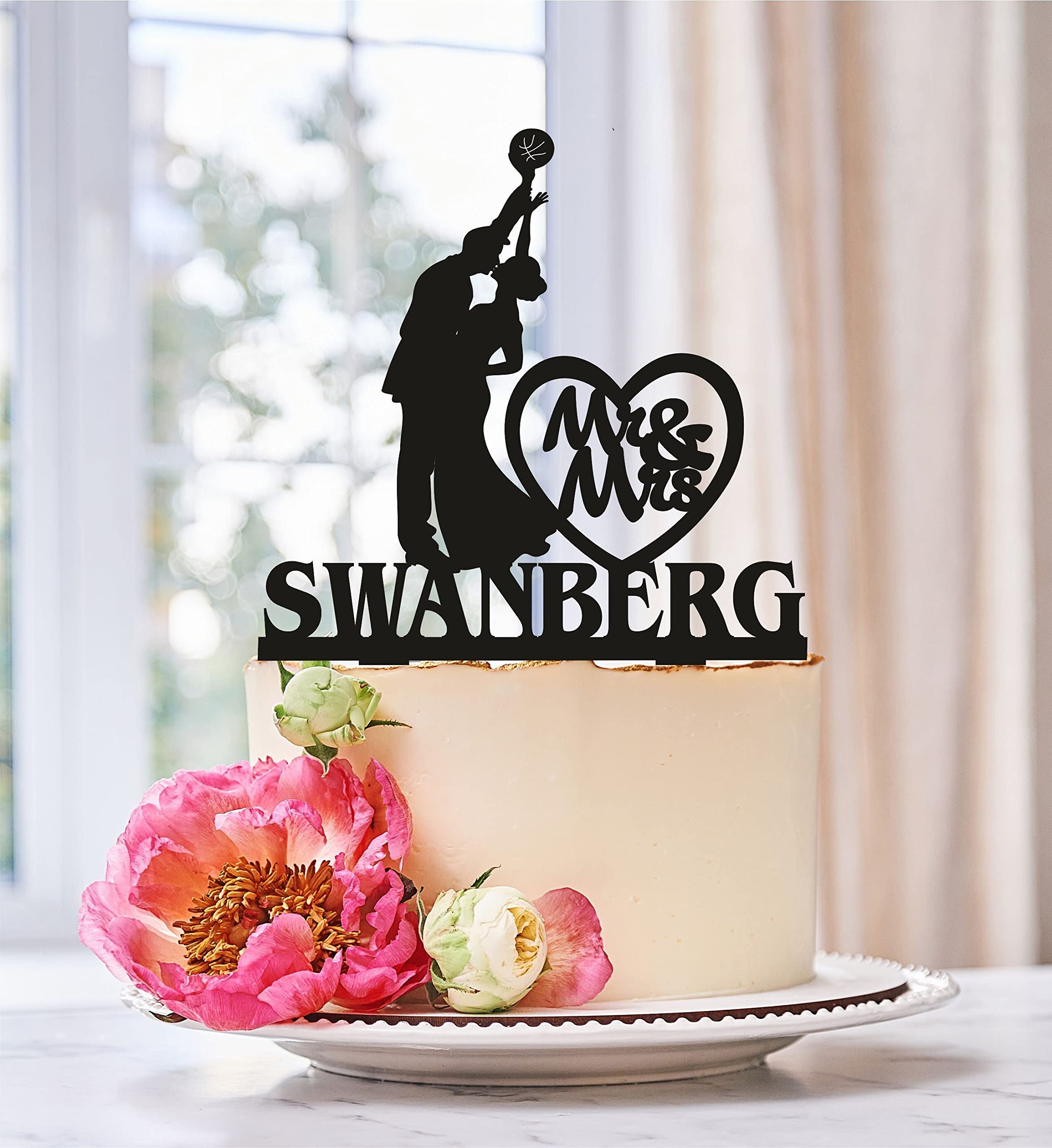 Personalized Basketball Wedding Cake Topper - Custom Mr & Mrs Cake Topper for Wedding, Anniversary & Sports-Themed Celebrations