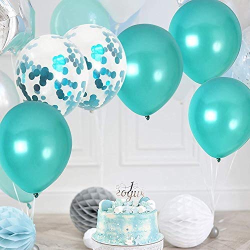 48Pcs 12 Inch Teal & Rose Gold Confetti Balloons - Premium Party Decorations for Birthday, Wedding, Engagement, Graduation - Perfect for Indoor & Outdoor Celebrations, Photo Backdrops & Event Styling