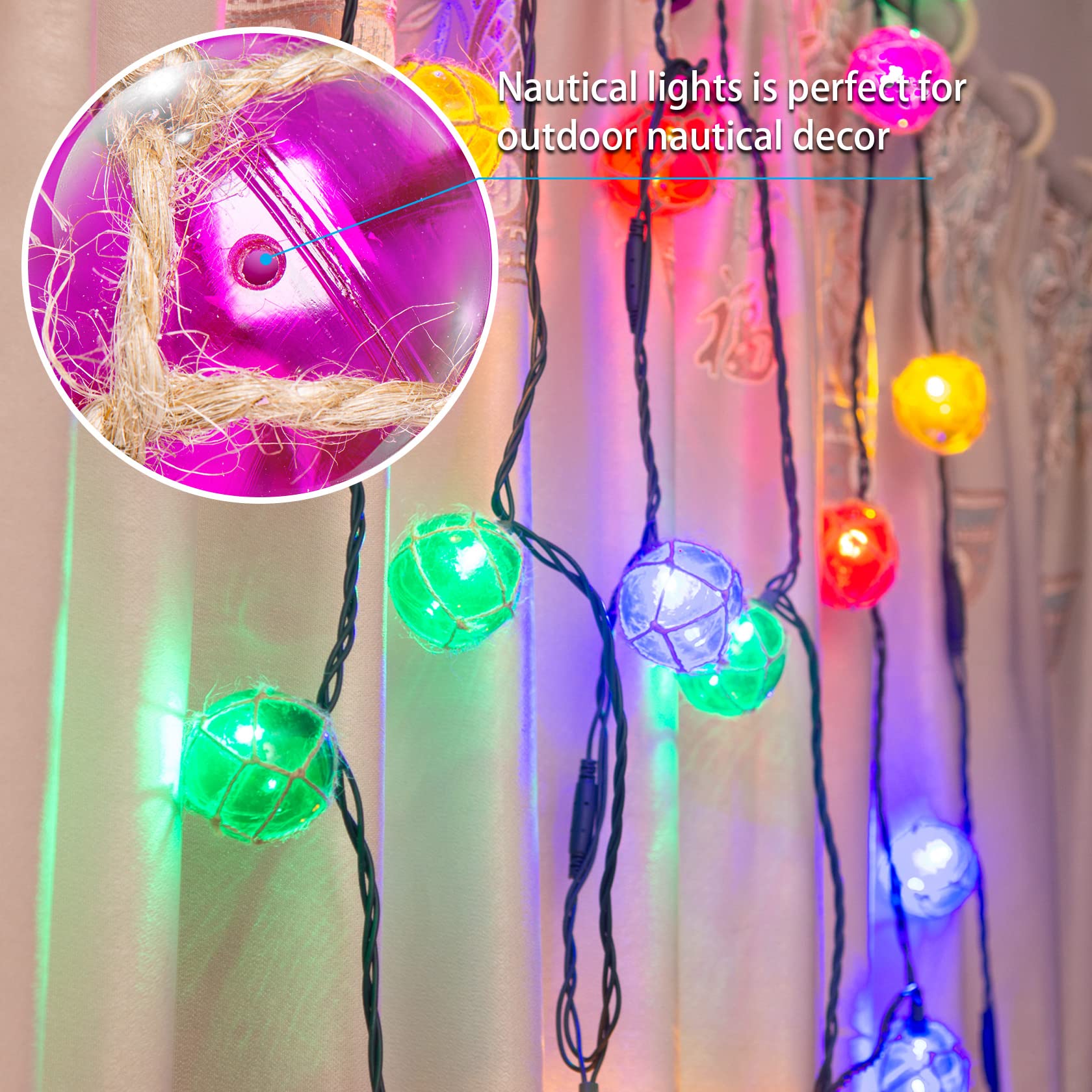 10 LED Tiki Nautical String Lights - Waterproof Plug-in Buoy Lights for Coastal Beach Decor, Perfect for Lanai, Bedroom, Patio & Outdoor Spaces | Ideal for Tiki Bars, Beach Weddings & Summer Parties