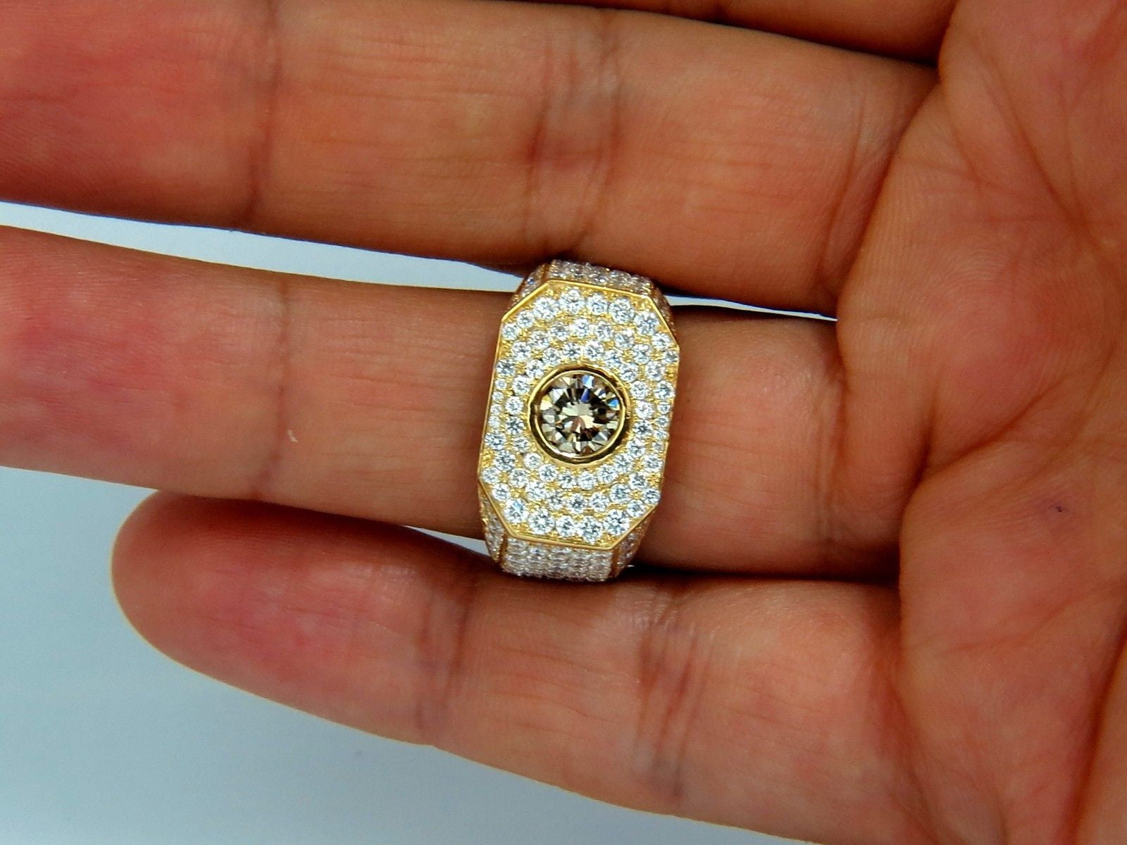 5.60ct Natural Fancy Light Brown Diamond Men's Master Bead Set Pave Ring - Elegant Wedding Band & Luxury Gift for Him