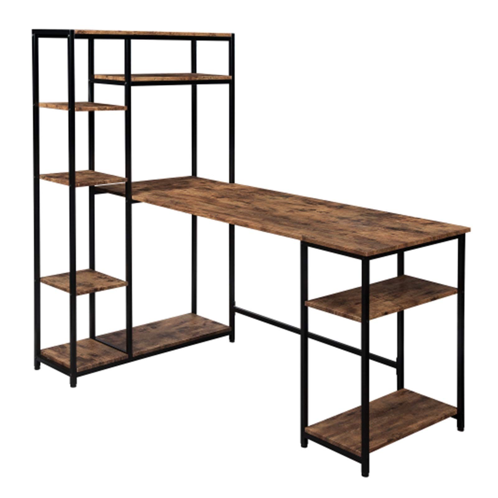 Modern Large Home Office Desk with Bookshelf & Storage Shelves - Sturdy Writing Computer Desk for Study, Work & Organization - Perfect for Small Spaces, Dorm Rooms & Home Offices