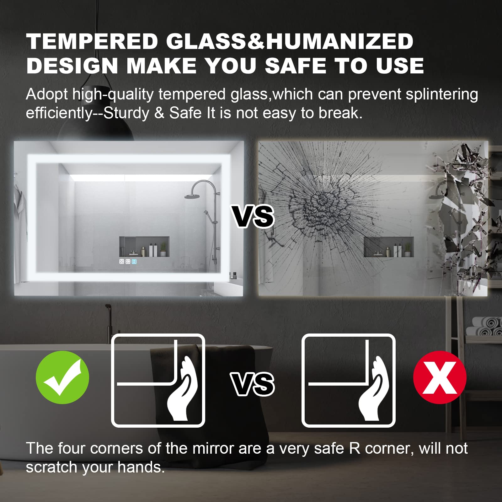 30X36 Inch LED Bathroom Mirror with Lights - Dimmable Anti-Fog Vanity Mirror with Memory Function, Front Lit Wall Mounted Mirror, Sand Matte White Finish & Waterproof Glass - Perfect for Makeup, Shaving & Home Decor