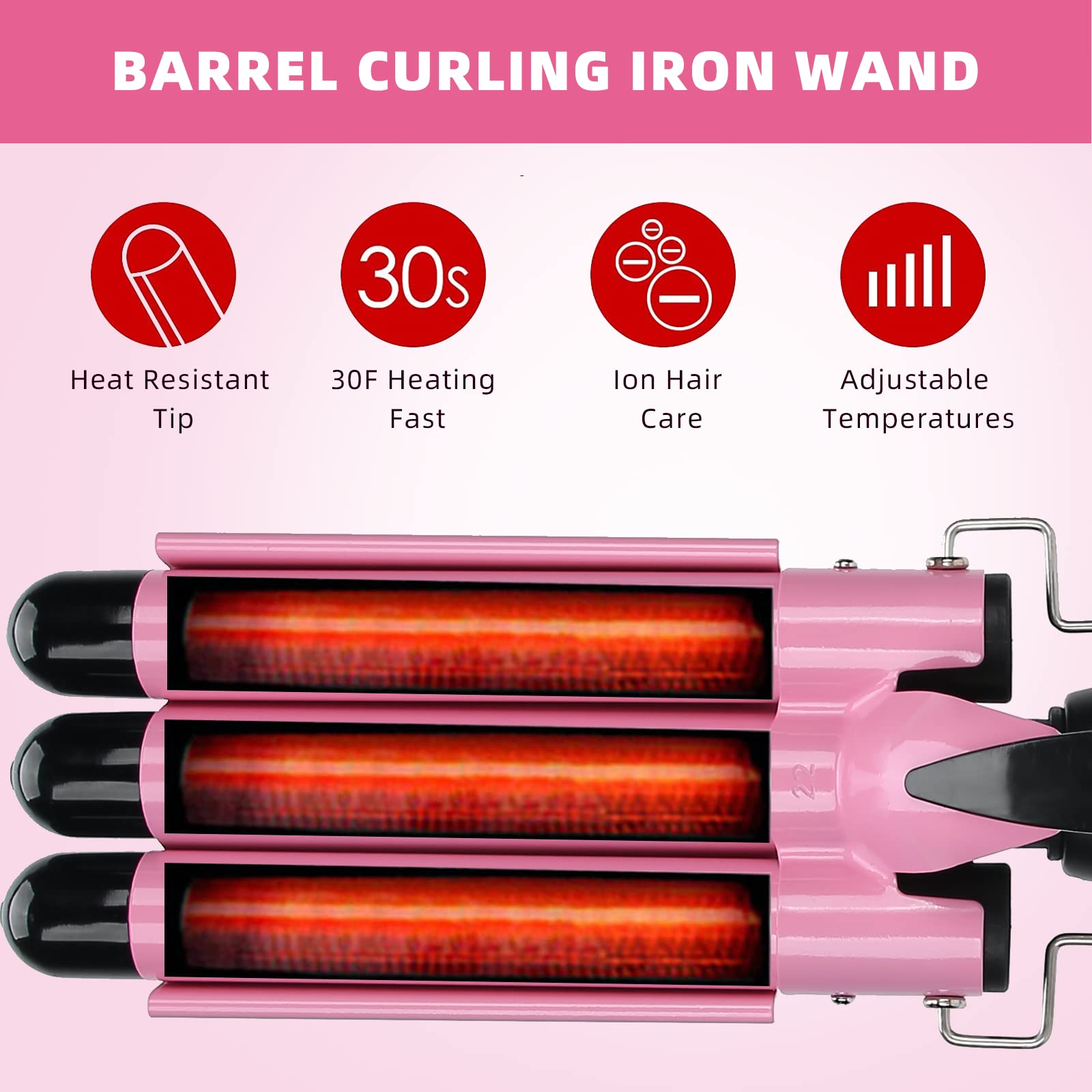 3 Barrel Curling Iron Wand - Professional Hair Curler & Waver for Short to Medium Hair - 22mm US Size - Perfect for Beach Waves, Loose Curls & Everyday Styling
