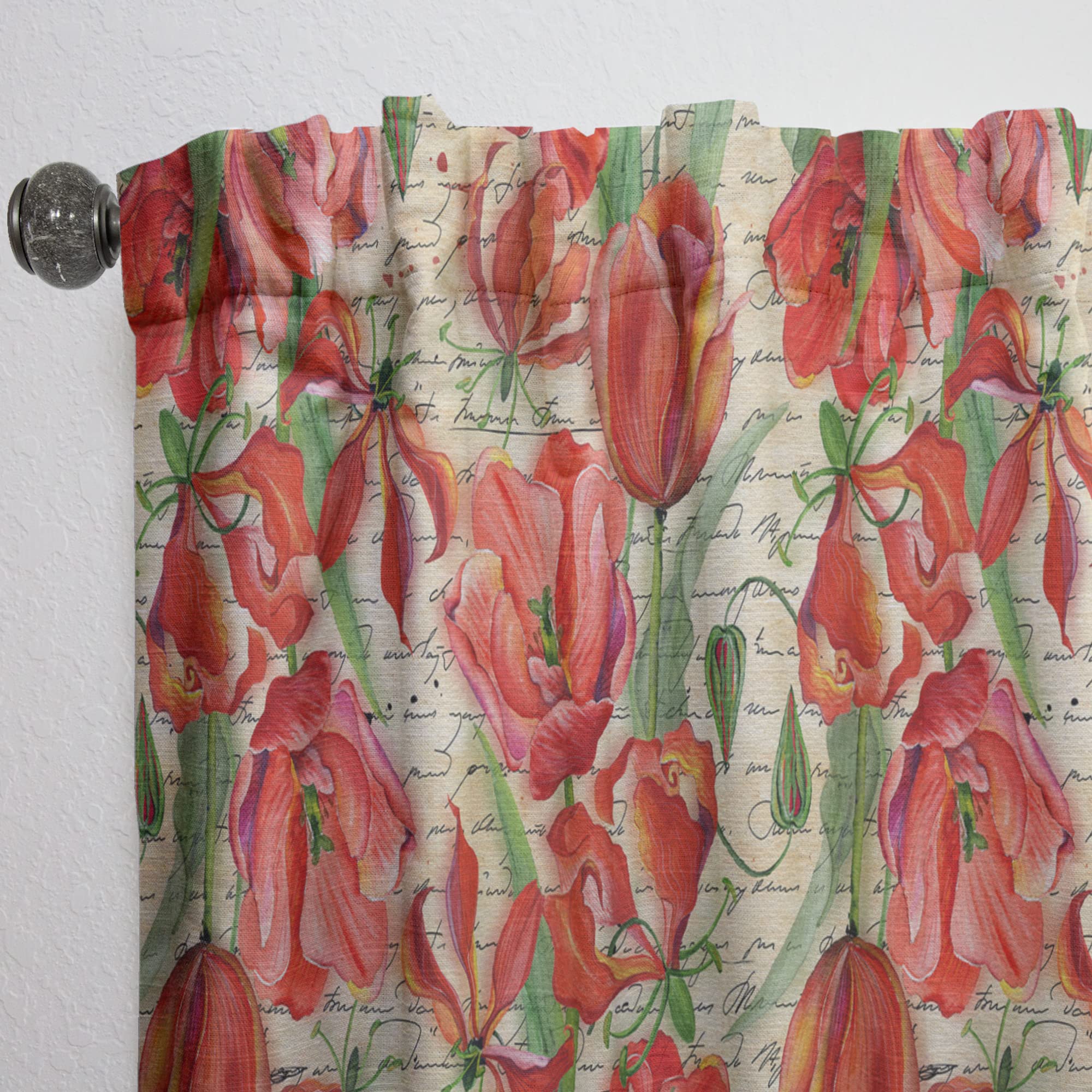 DesignQ Thermal Insulated Curtains - Seamless Red Floral Pattern Single Panel (52x90 inches) for Bedroom & Living Room - Blackout Drapes for Privacy, Energy Saving & Home Decor