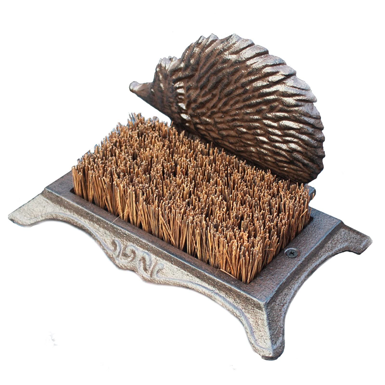 RAFCAR Antique Brown Cast Iron Hedgehog Boot Brush - Heavy Duty Shoe Scraper for Mud, Snow & Dirt - Perfect for Front Door, Porch, Garden Entryway & Yard Cleaning