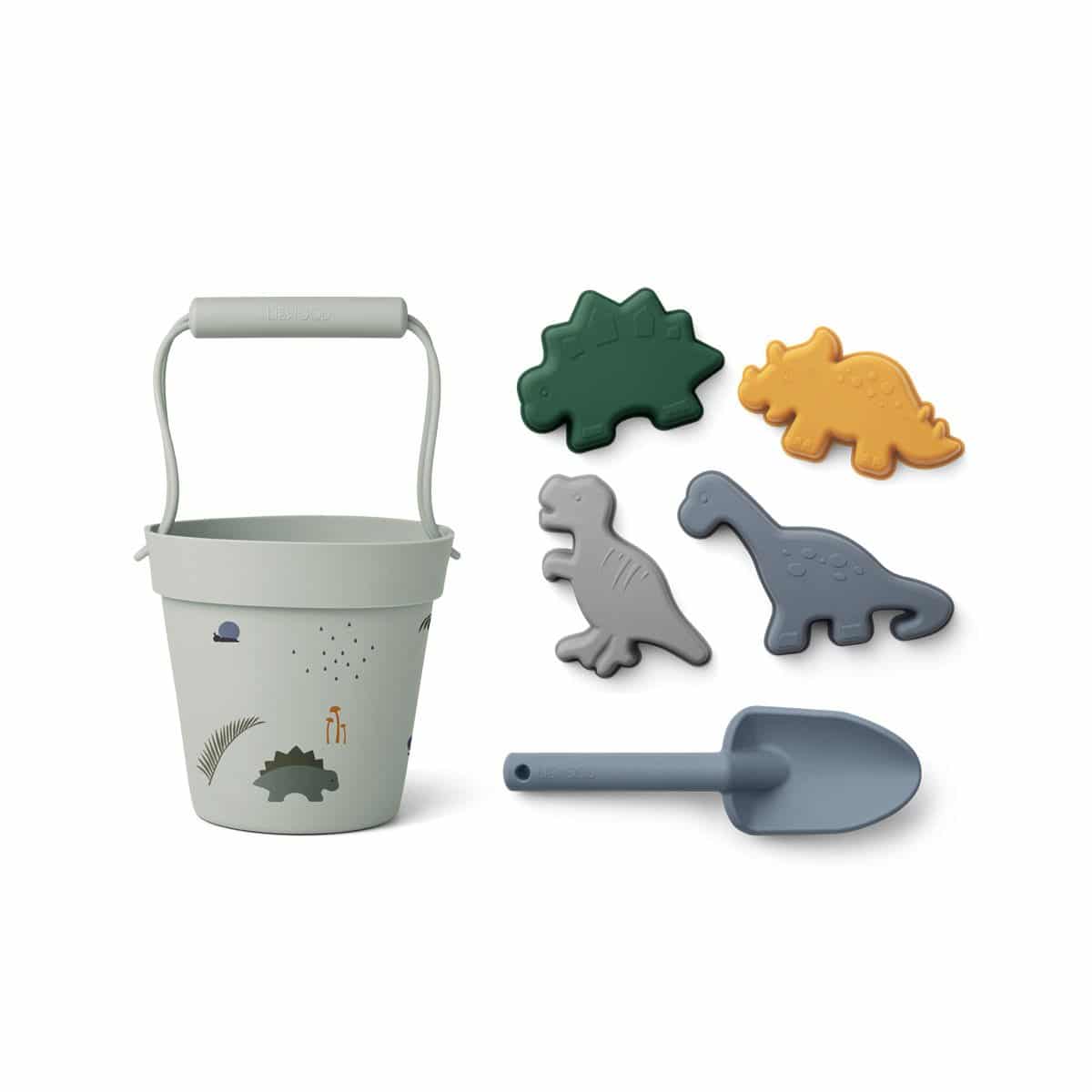 LIEWOOD Dante Beach Set - Dino Dove Blue Multi Mix | Kids Sand Toys for Outdoor Play, Pool Party & Summer Vacation Fun
