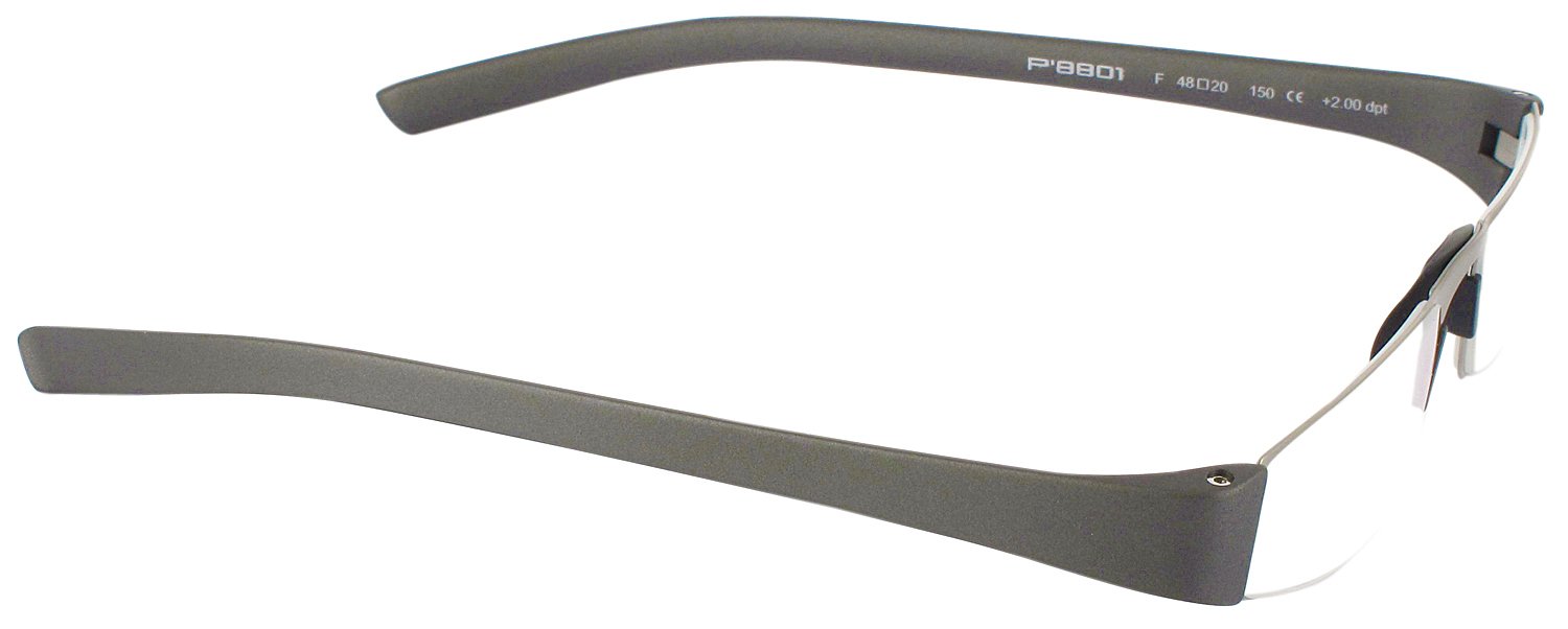 Porsche 8801 Half Frame Designer Reading Glasses for Men & Women - Silver/Gunmetal +1.00 Strength - Lightweight & Stylish for Reading, Computer Use & Office Work