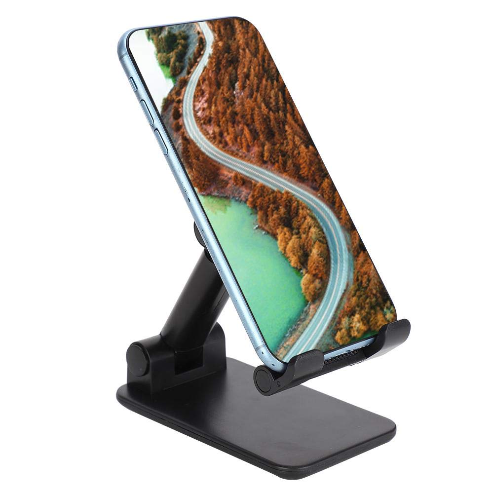EBTOOLS Adjustable Phone Stand for Desk - Foldable Lazy Phone Holder with Mirror, Compatible with iPhone, Samsung, iPad & Tablets (Black) - Perfect for Video Calls, Watching Movies & Hands-Free Use