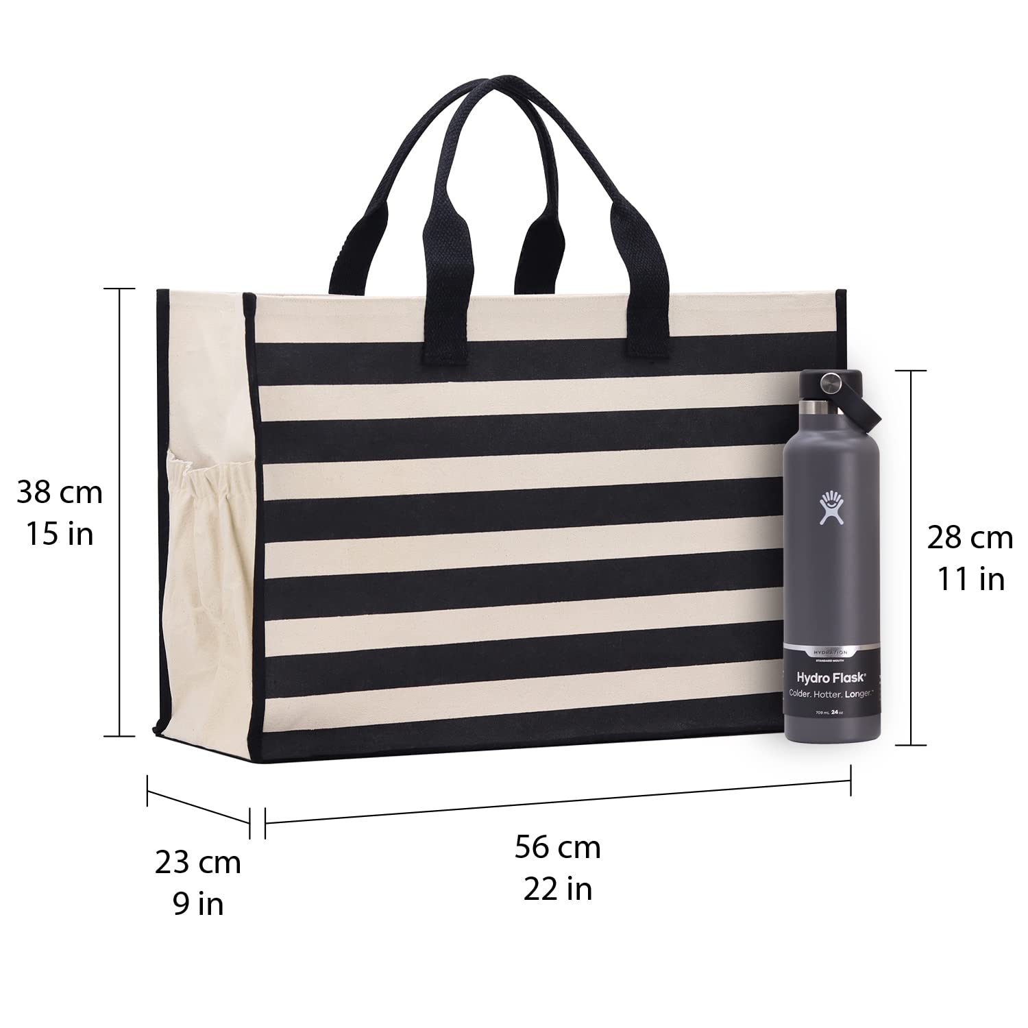 Vanessa Rosella XL Beach Tote Bag - Cotton Canvas Zippered Cabana Tote with Pockets for Pool, Travel & Picnic