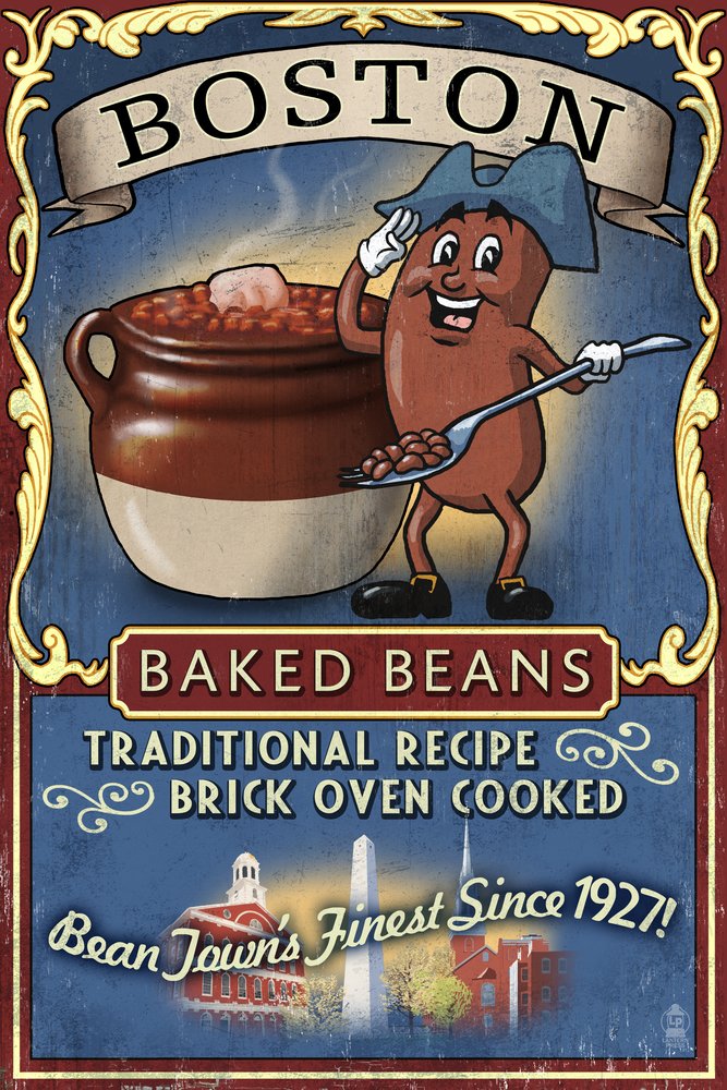 Vintage Boston Baked Beans Sign Art Print (24x36) - Authentic Massachusetts Wall Decor, Signed Poster for Home & Office - Perfect for Kitchen, Dining Room & Retro Themed Spaces