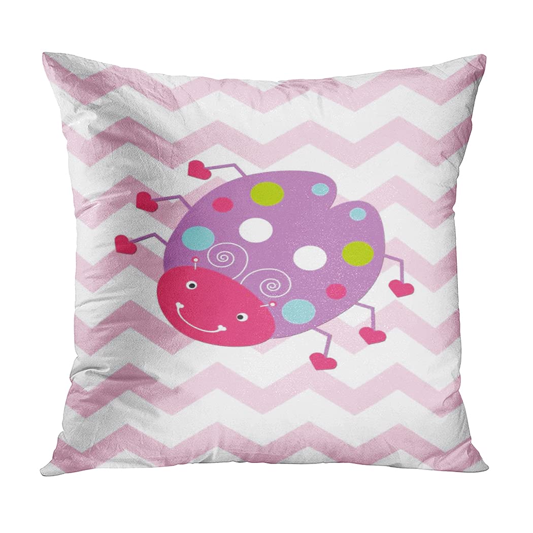 Set of 4 Pink Cartoon Chevron Lovebug Throw Pillow Covers 16x16 Inch - Soft Square Cushion Covers for Sofa, Bed, Couch - Perfect for Living Room Decor, Bedroom Accent & Home Styling