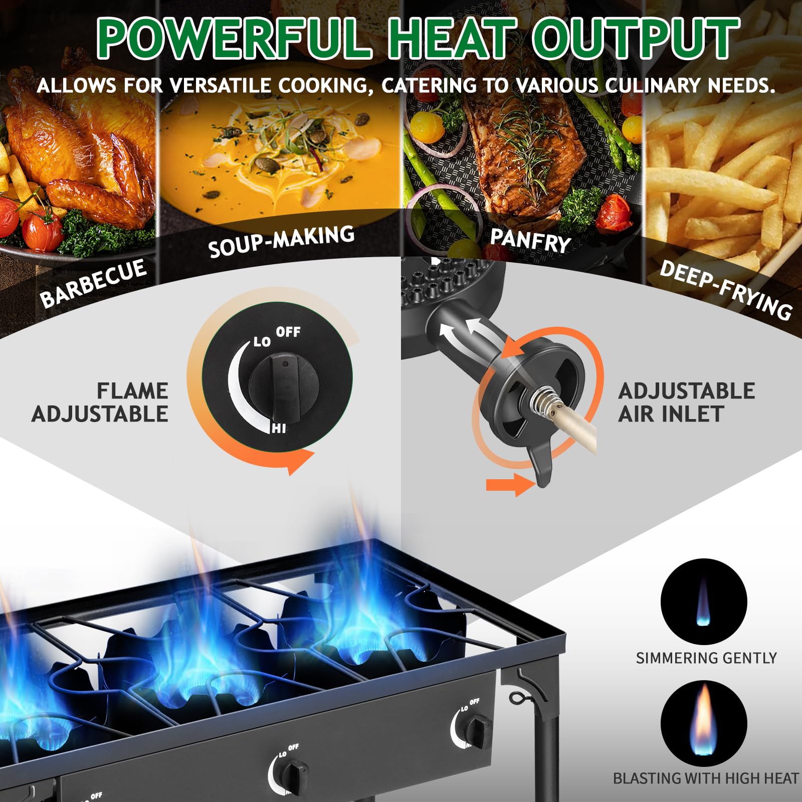 Outvita 3 Burner Propane Gas Stove - 225,000 BTU Outdoor Camping Stove with Removable Legs & Adjustable Temperature Control - Perfect for Backyard BBQ, Picnics, Tailgating, and RV Cooking