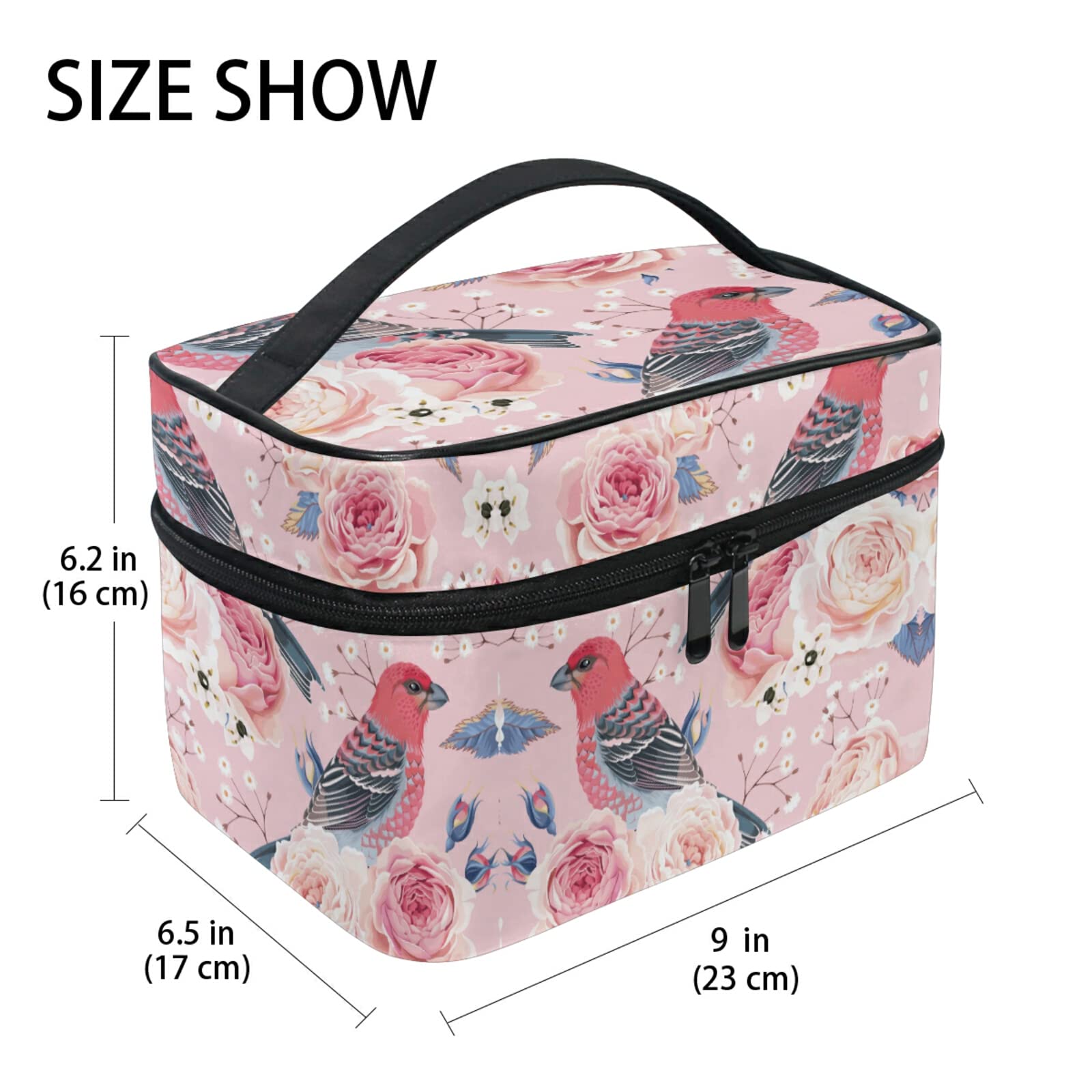 Pink Rose Flower Cosmetic Bag for Women - Waterproof Makeup Organizer with Zipper, Travel Toiletry Pouch - Perfect for Travel, Gym, and Daily Beauty Essentials Storage