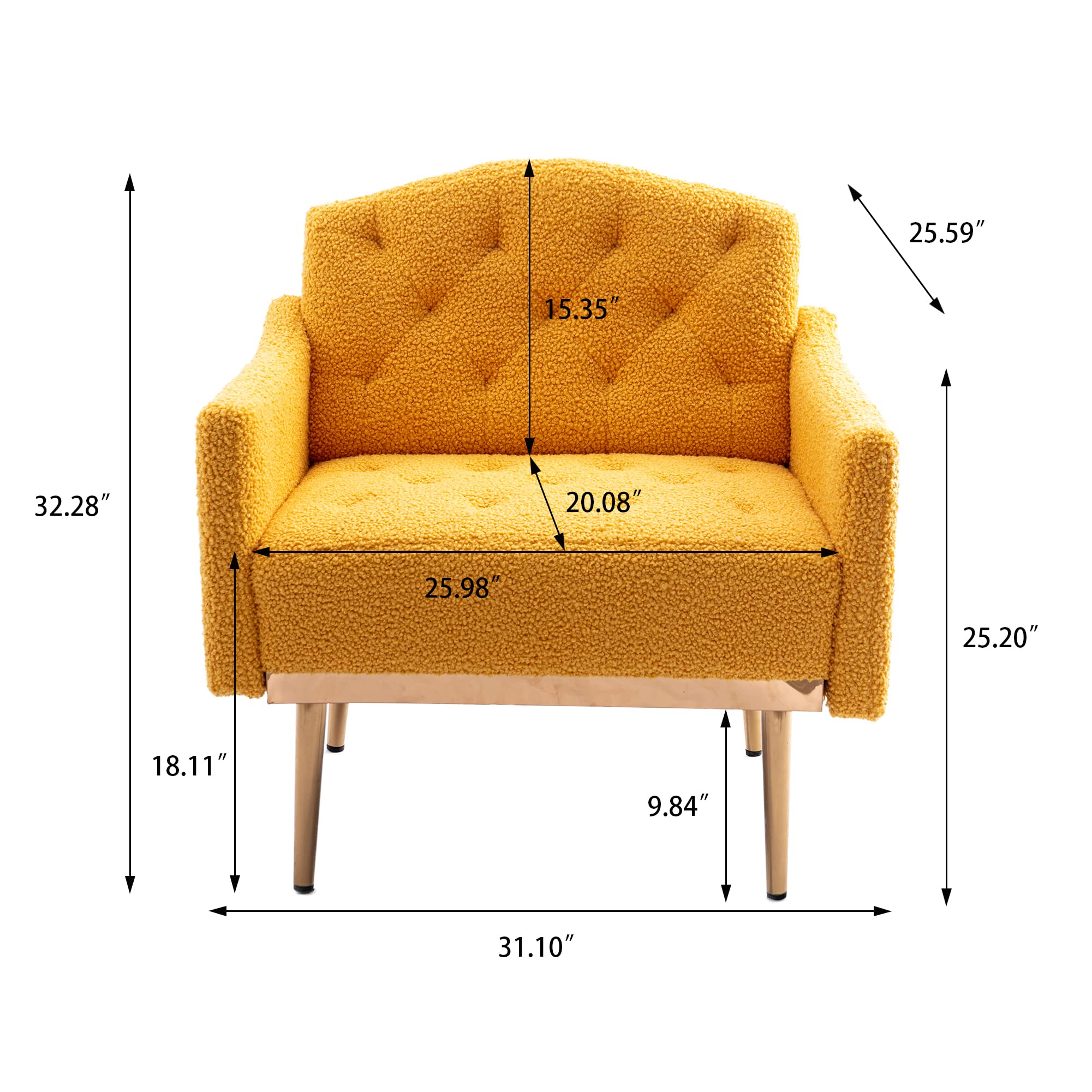 Modern Accent Chair - Upholstered Armchair & Club Lounge Chair for Living Room, Studio, Reading Nook | Teddy Mustard Fabric | Cozy Seating for Home Office, Bedroom & Fitting Rooms