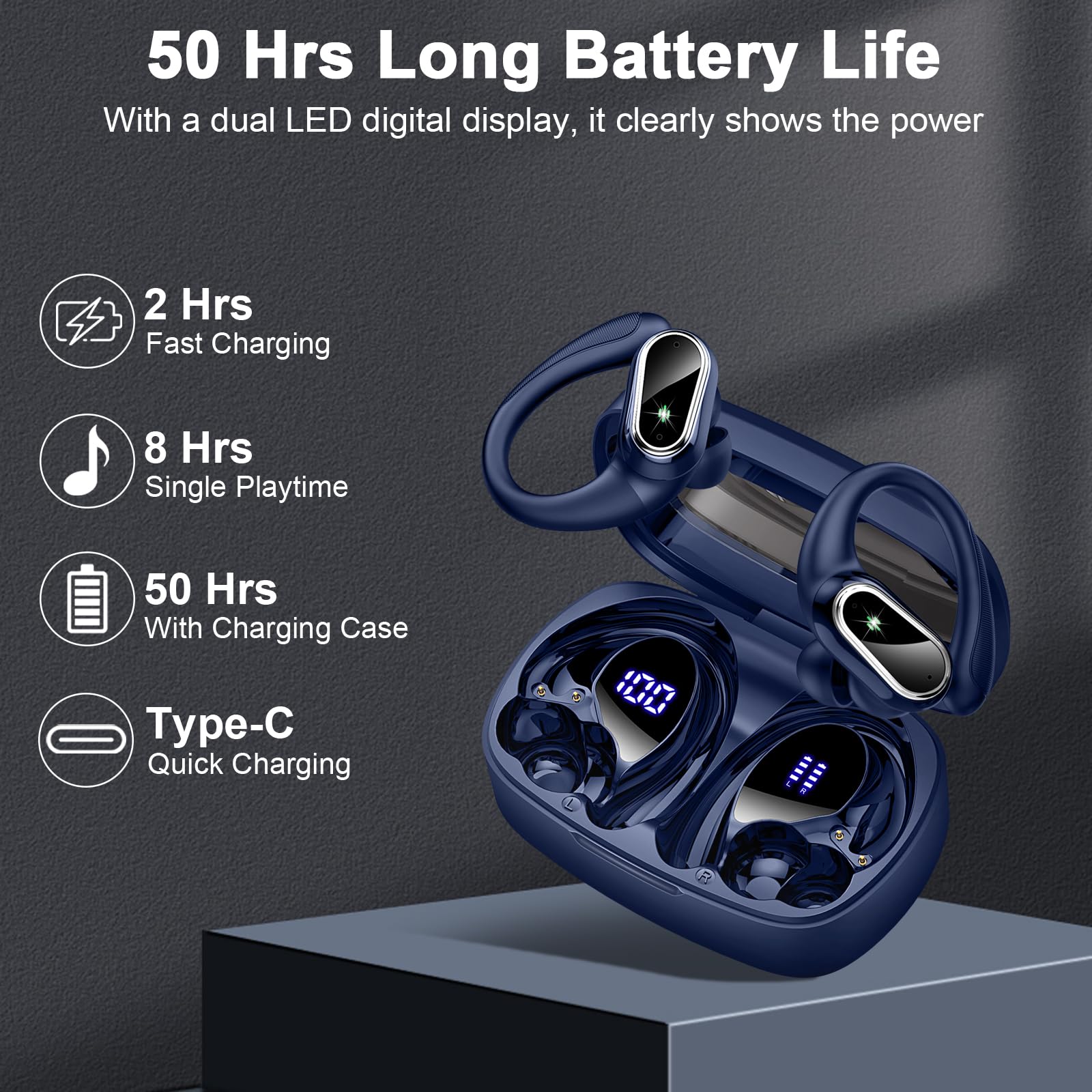 Poounur Wireless Earbuds Bluetooth 5.3, Noise Cancelling Sport Headphones with Mic - Perfect for Running & Gym