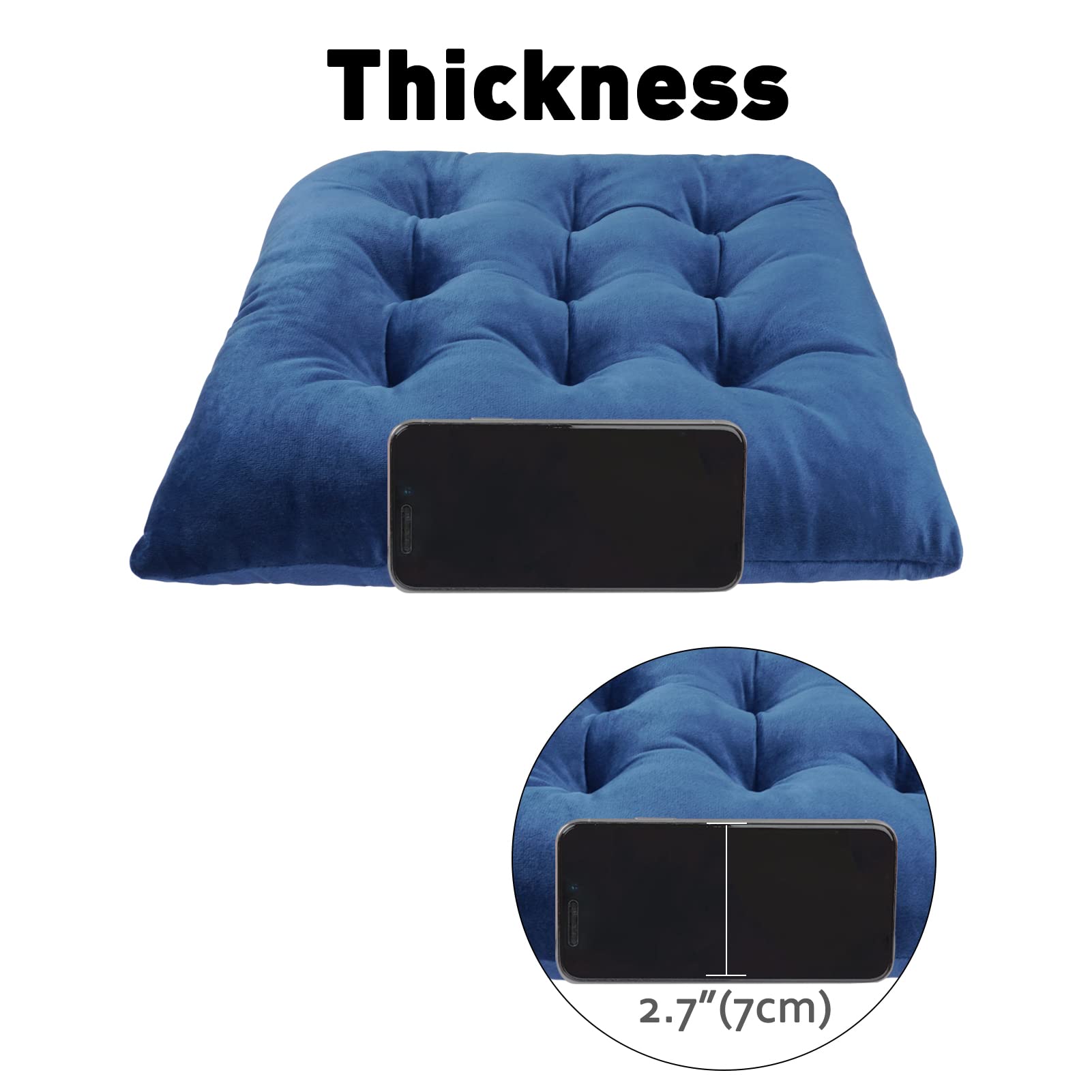 ELFJOY 4 Pack Tufted Square Dining Chair Cushions with Ties - Comfortable Seat Pads for Kitchen, Office, and Dining Room - Navy Blue U-Shape Design for Home and Office Decor
