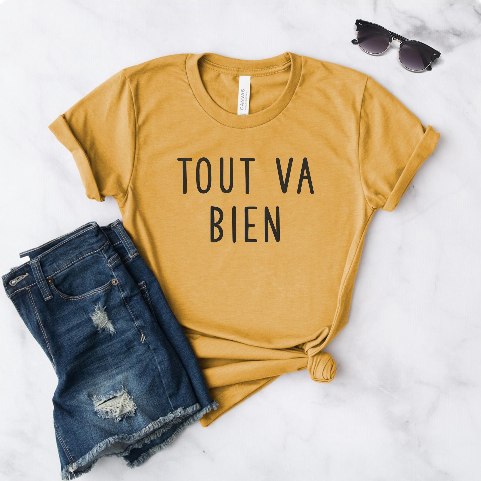 French Shirt - Tout Va Bien Graphic Tee - Everything Is Fine Unisex T-Shirt - Bonjour Paris Design - C'est La Vie Cotton Shirt - Softstyle Casual Wear for Travel, Cafe & Everyday Outfits