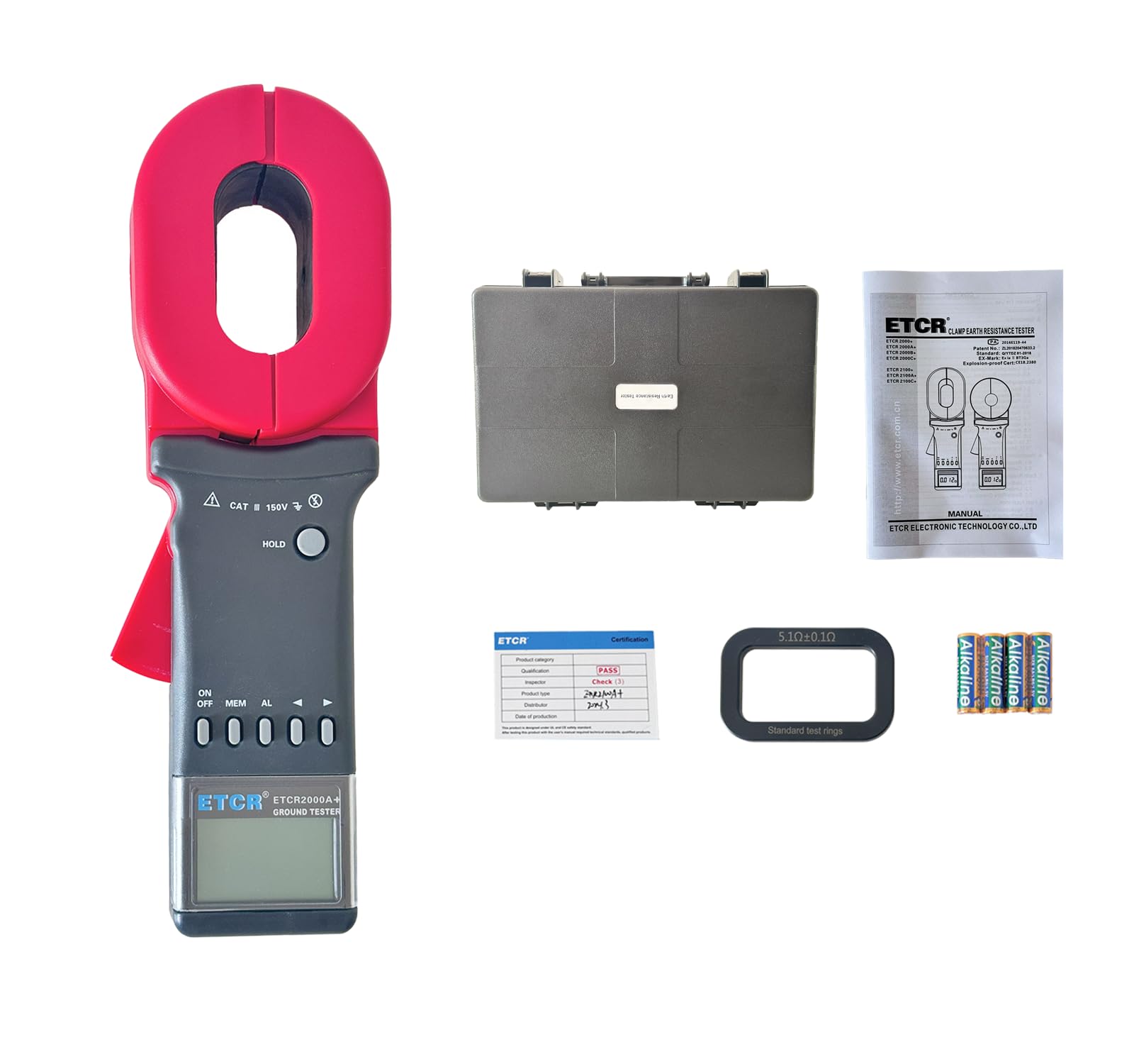 ETCR2000A+ Digital Clamp Ground Resistance Tester - 0.010Ω to 200Ω Range, Double Insulation, Portable Earth Resistance Meter for Electrical Safety Testing - Perfect for Electricians, Engineers, and Industrial Maintenance