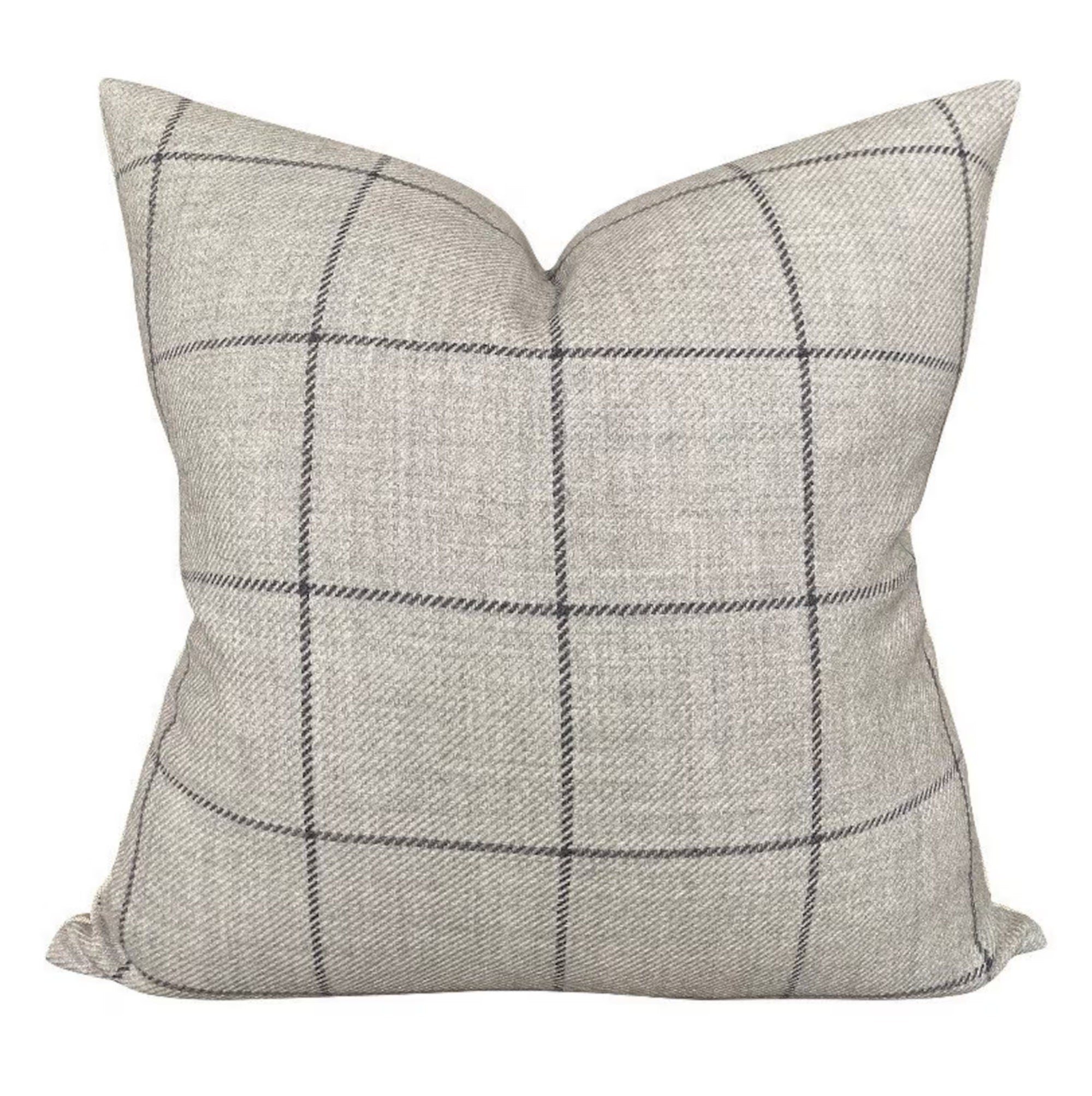 READY TO SHIP Bancroft Wool Plaid Blanket in Fog Gray - Soft Designer Throw for Sofa, Bed & Winter Warmth