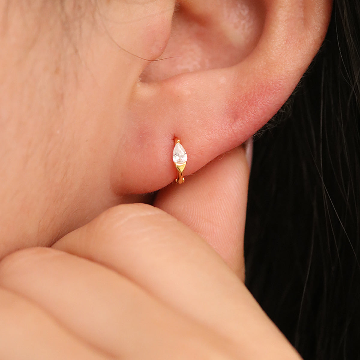 Dainty Teardrop Cubic Zirconia Huggie Earrings for Women - Minimalist Gold Hoop Earrings for Everyday Wear, Date Night & Special Occasions