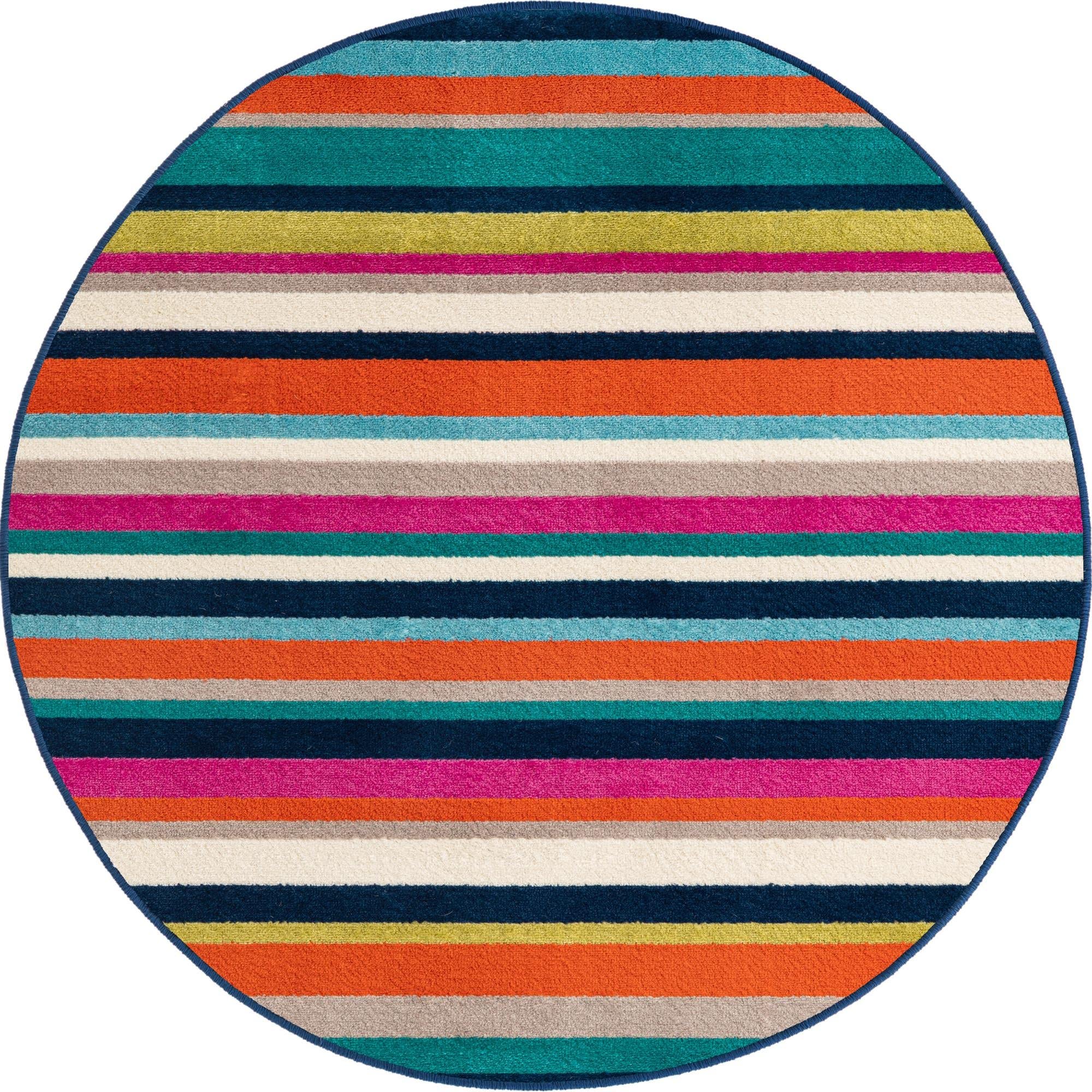 Unique Loom Azalea Collection Round Area Rug - 3' x 3' Light Blue Teal Non-Slip Floor Mat for Living Room, Bedroom & Nursery Decor