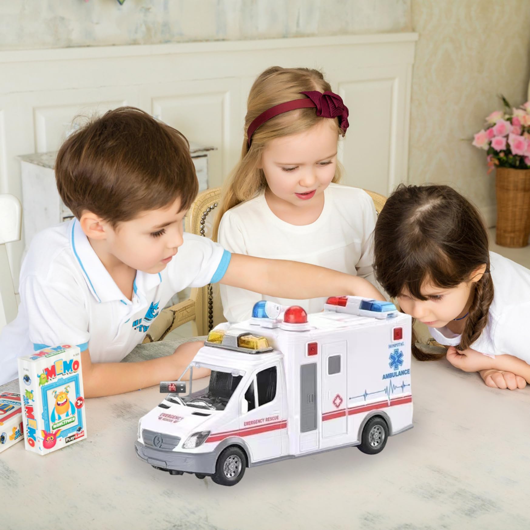 Realistic Ambulance Toy with Music & LED Lights - Educational Emergency Vehicle for Kids Ages 3+ | Promotes Motor Skills & Imagination | Perfect for Role Play, Birthday Gifts & Preschool Learning