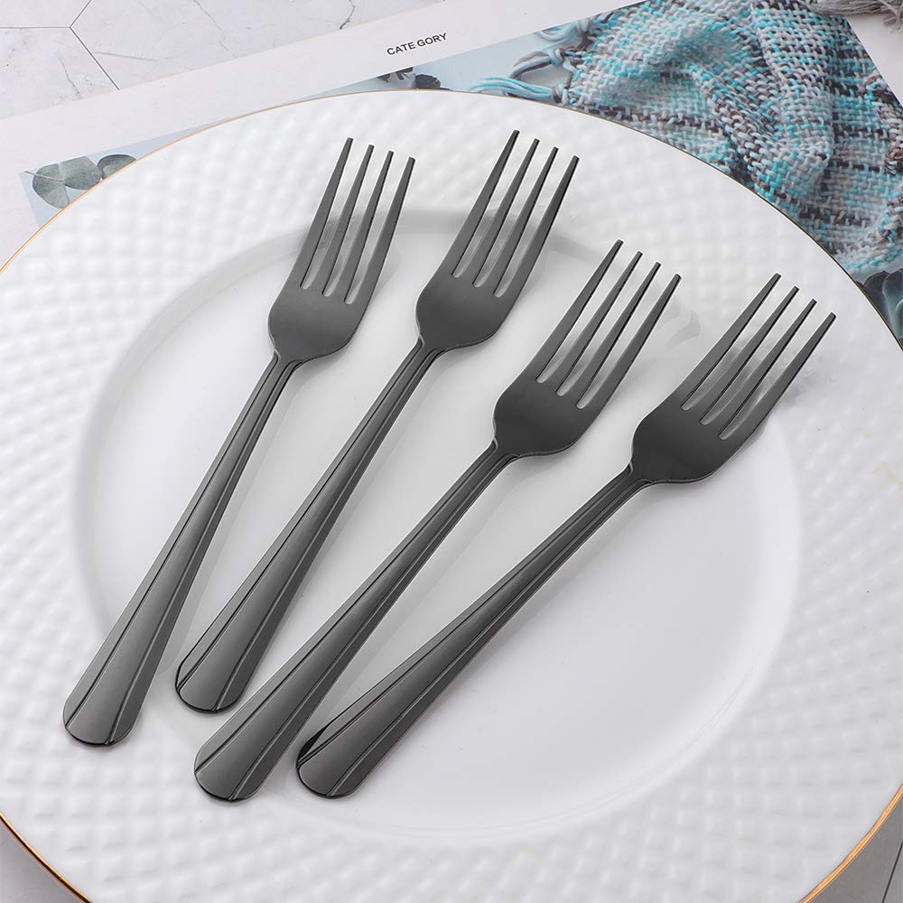 Premium 7-Inch Stainless Steel Black Dinner Forks Set - 12-Piece Elegant Flatware for Fine Dining, Restaurants & Home Entertaining