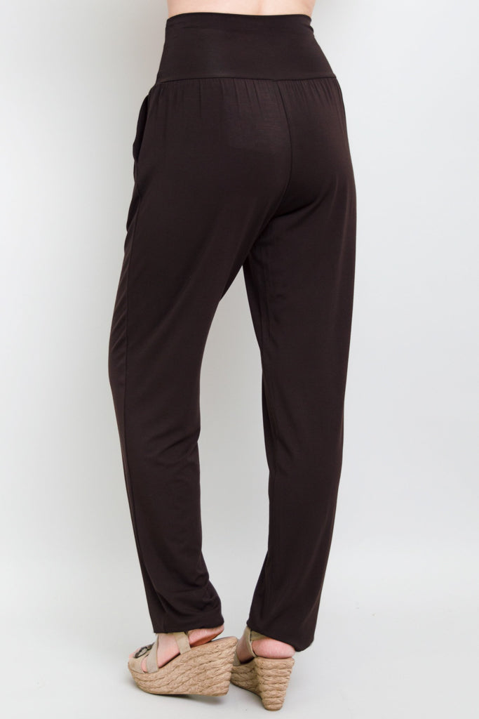 Clair Women's High Waisted Bamboo Pants - Soft & Comfortable Coffee Color for Yoga, Lounge & Travel