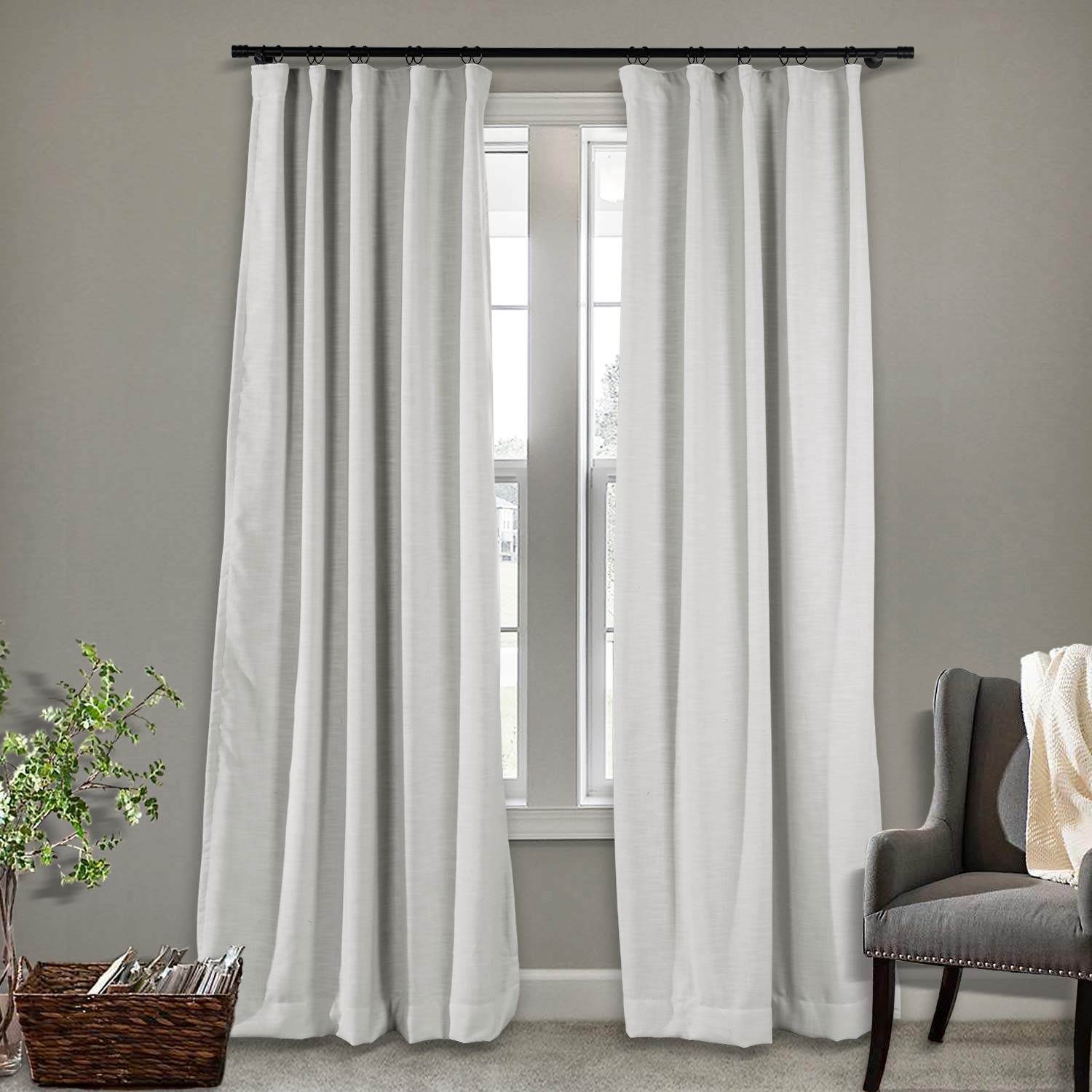 Frelement Breathable Faux Linen Blackout Curtains - Noise Reducing Thermal Insulated Window Drapes with Rod Pocket & Back Tab Hooks - 72x96 Inch, Sand White - Perfect for Bedroom, Living Room, Office & Patio Door