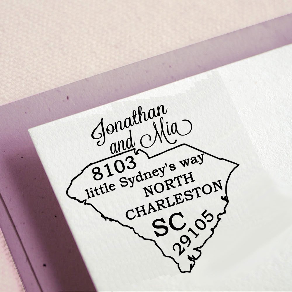 Custom Self-Inking Address Stamp - Personalized South Carolina State Map Design for Home, Office & Wedding Invitations | Family Return Address Stamp for Envelopes, Cards & Mailing