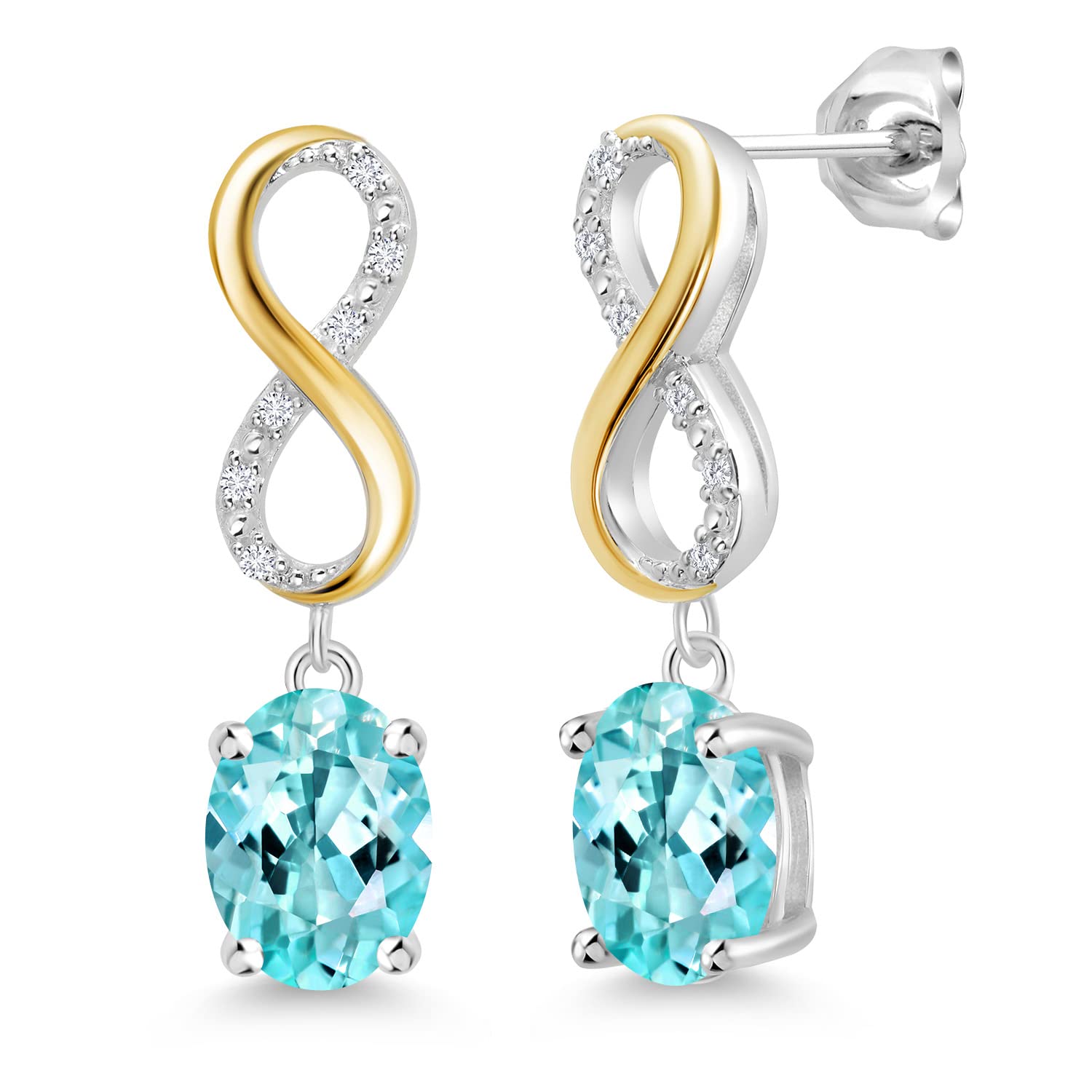 Gem Stone King 8X6MM Oval Cut Dangle Infinity Earrings for Women – 925 Silver & 10K Yellow Gold with Birthstone & Lab-Grown Diamonds | Fine Jewelry Gifts for Her, Mom, Wife | Perfect for Weddings, Anniversaries & Special Occasions
