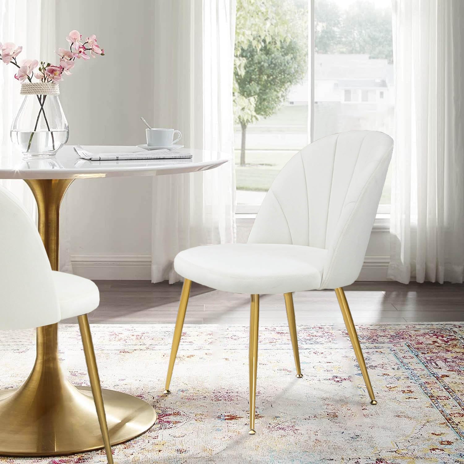 X-VOLSPORT Velvet Dining Chairs Set of 2 - Modern Accent Chairs for Living Room, Bedroom & Office - Armless Vanity Chairs with Gold Metal Legs - Beige Upholstered Seating for Home Decor, Guest Reception & Dining Area