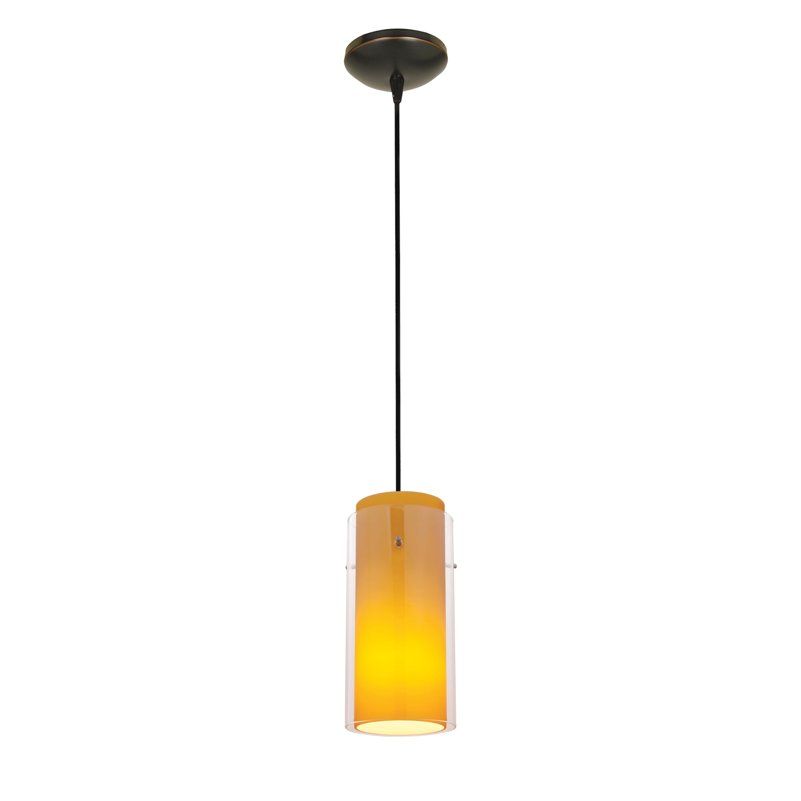 Glass Cylinder Pendant Light with Oil Rubbed Bronze Finish & Clear Amber Glass Shade - Adjustable Cord for Kitchen Island, Dining Room, or Entryway Lighting