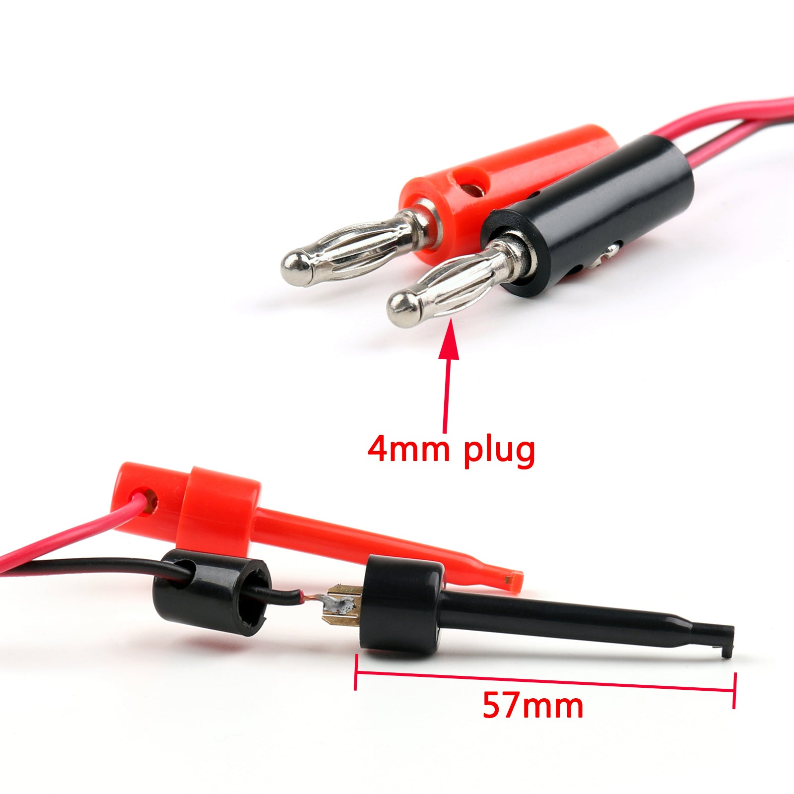 10-Pack Test Hook Clips with 4mm Banana Plug Leads - 1M Length for IC Grabbers & Probes | Perfect for Electronics Testing, Circuit Debugging & Lab Equipment Connections