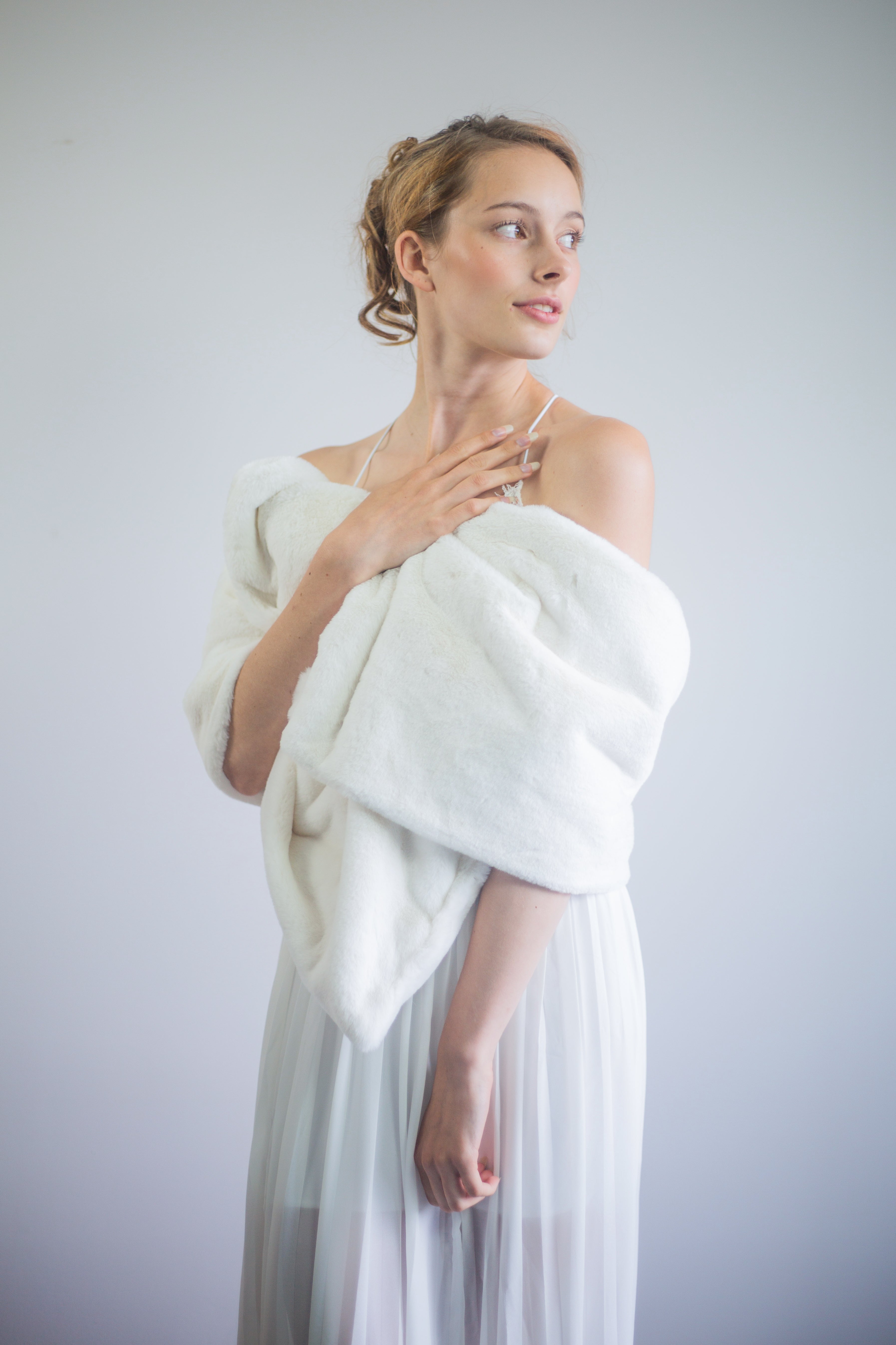 Luxury Ivory Double-Sided Fur Shawl Wrap - Soft & Warm Winter Accessory for Women (Jenny Wht05) | Perfect for Parties, Weddings & Cold Weather Fashion