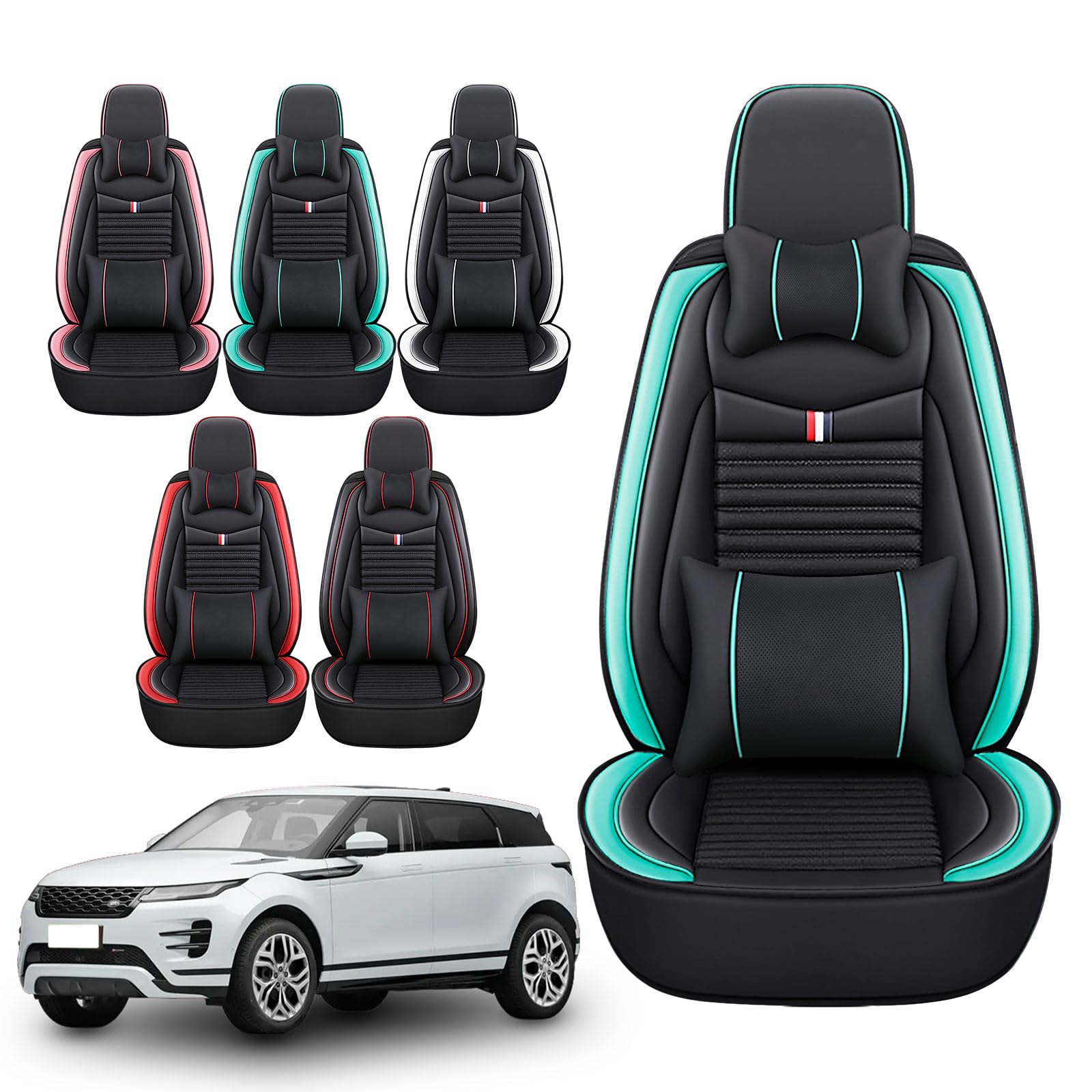 Premium Leather Car Seat Cover for Land Rover Discovery Sport 2015-2025 - Universal Anti-Slip Design Fits Most Cars, SUVs & Trucks (Black/Green) - Perfect for Road Trips, Daily Commutes & Protecting Your Vehicle Seats