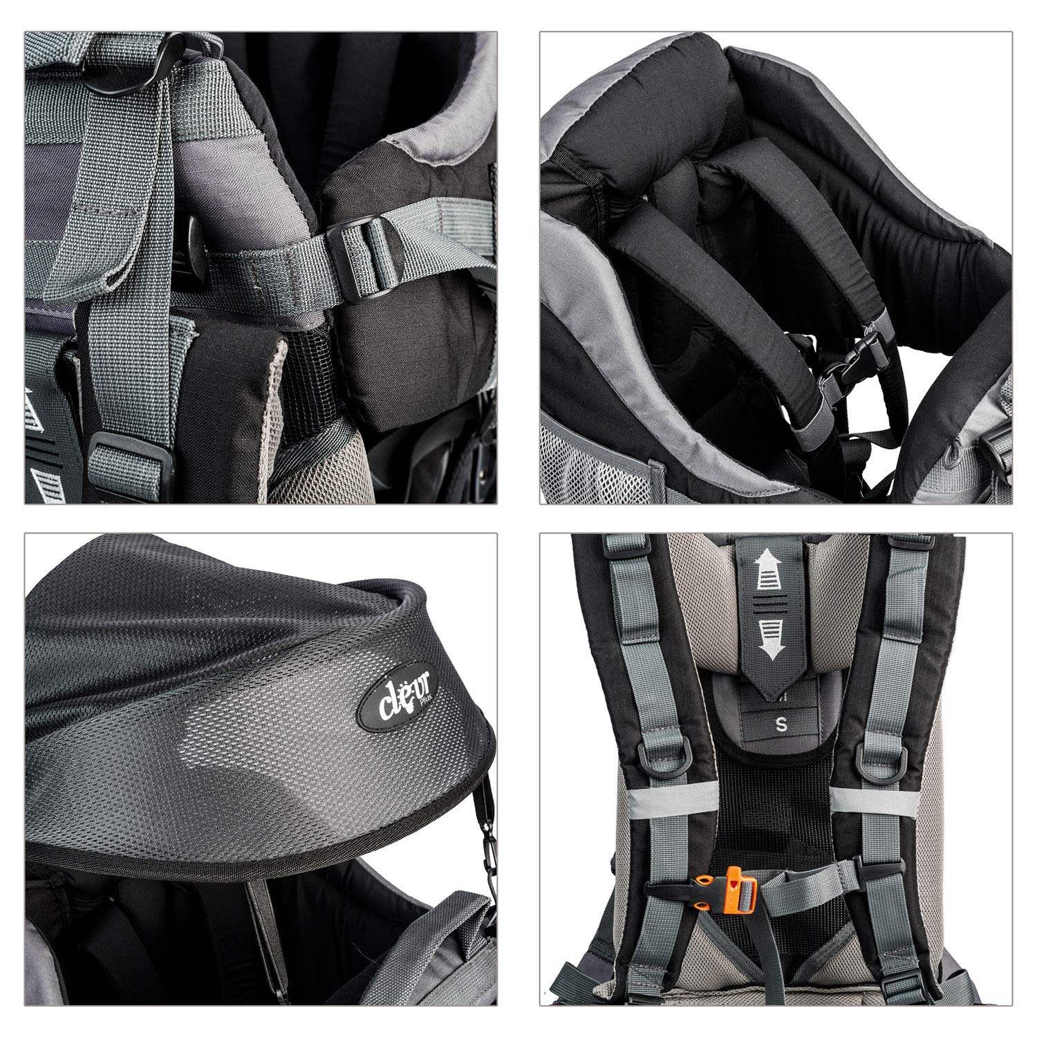 ClevrPlus Canyonero Baby Backpack Carrier for Hiking & Camping - Adjustable Toddler Child Carrier with Stand & Sun Shade Visor (Black) - Perfect for Outdoor Adventures, Family Trips & Hands-Free Parenting