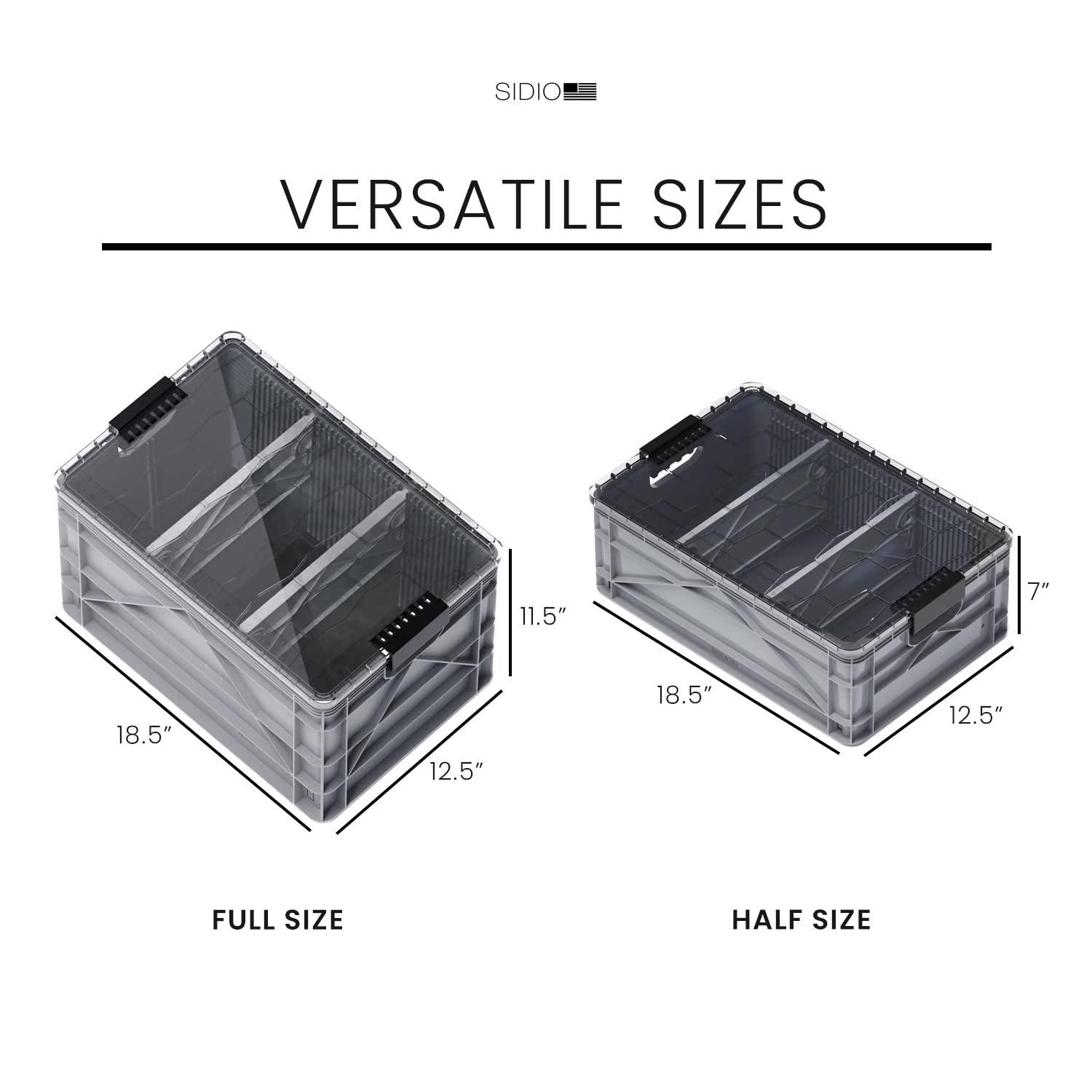 Heavy Duty Stackable Storage Bins with Lids - 2 Full-Size & 1 Half-Size Plastic Organizer Totes for Home, Office, Garage - Durable Storage Containers with Dividers | Perfect for Closet Organization, Toy Storage & Outdoor Gear