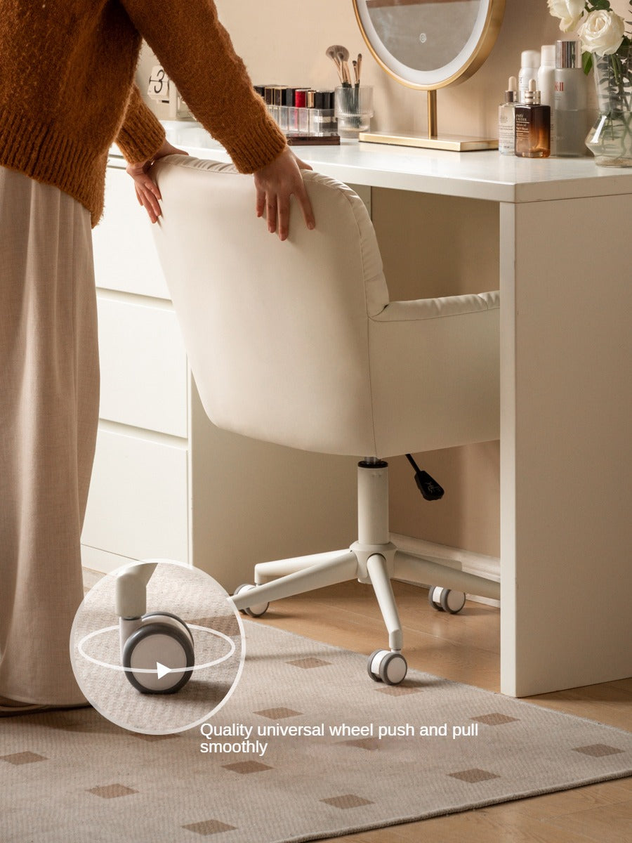 Organic Leather Dressing Stool - Adjustable Cream Makeup Vanity Chair for Salon, Bedroom & Bridal Makeup | Portable Cosmetic Stool with Wheels