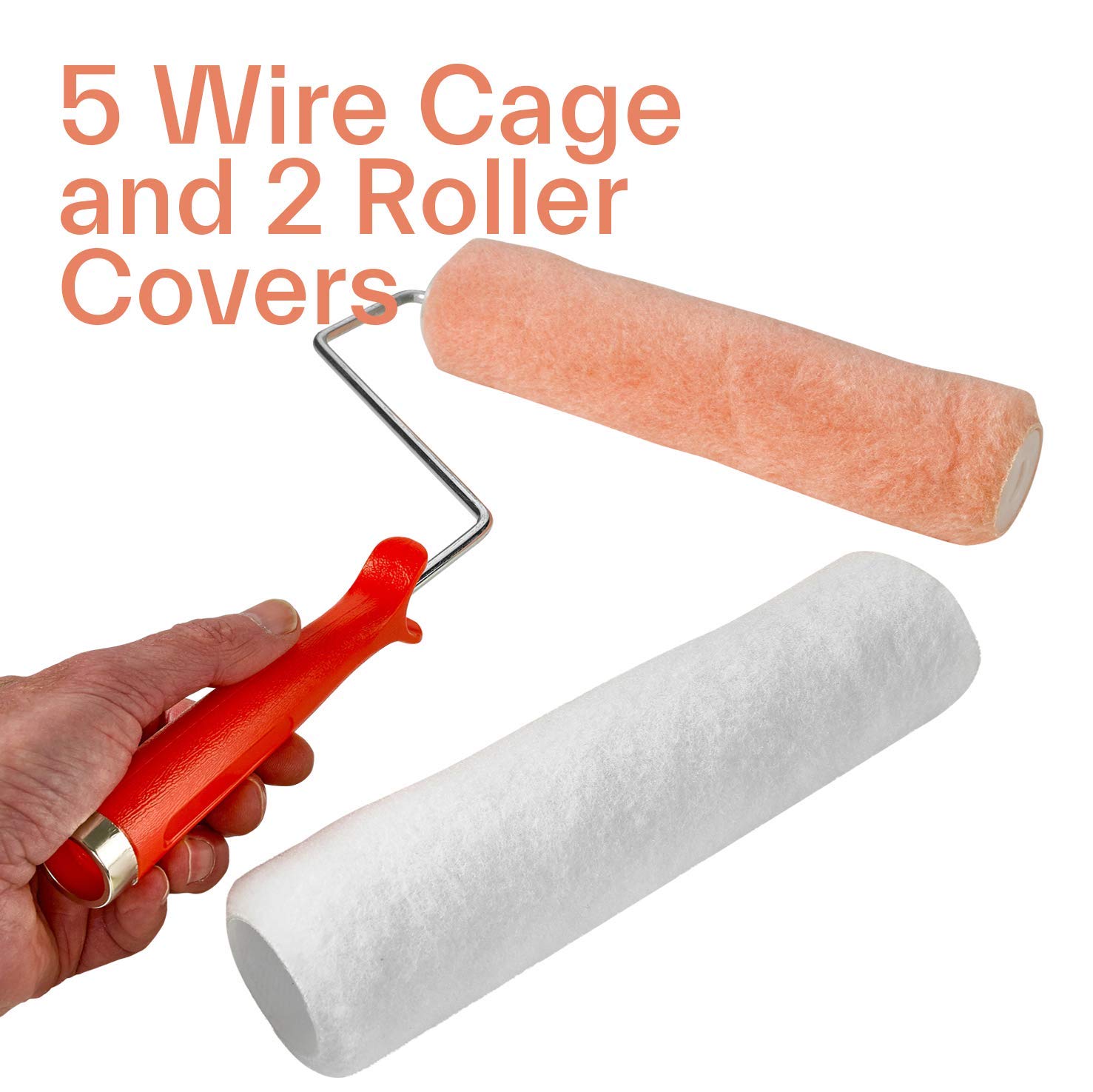Katzco 9-Inch Paint Roller Set - 5 Wire Cage & 2 Roller Covers for Professional Painting - Oil, Watercolor, Art & Craft Projects - Perfect for Home Renovation, Wall Painting & DIY Construction Projects
