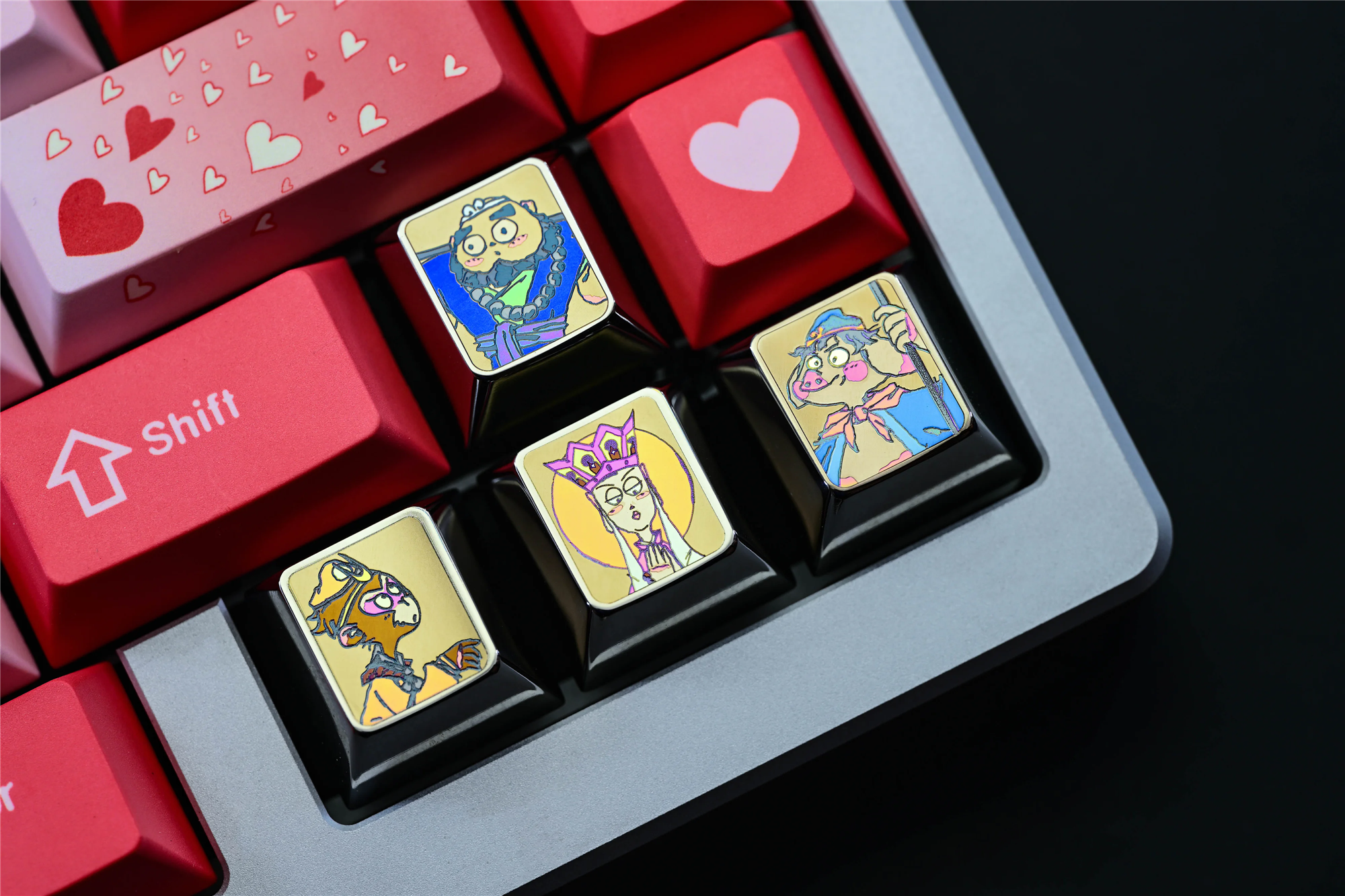 Journey to the West Themed 4-Person Directional Keycap Set - Titanium Alloy Metal Custom Keycaps for Mechanical Keyboards | Perfect for Gaming, Typing & Keyboard Decoration