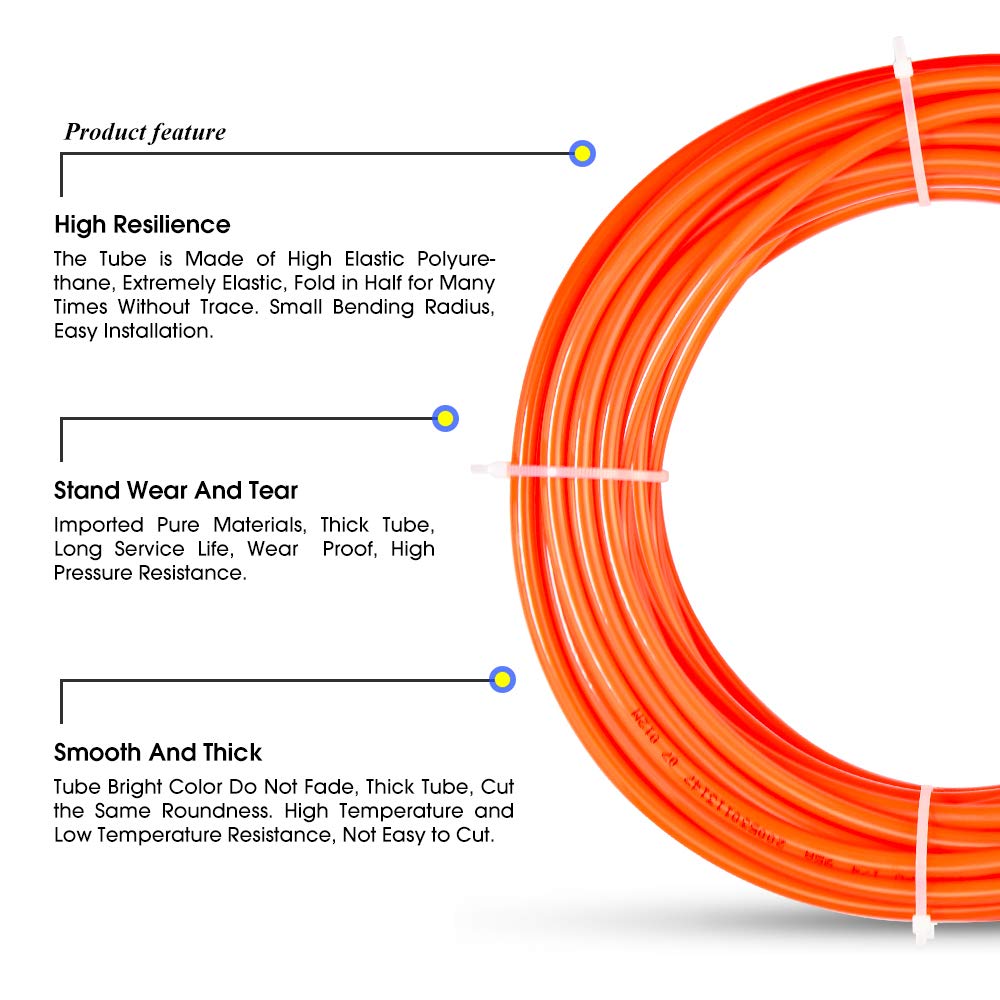 TAILONZ 1/4 Inch OD 10 Meters PU Air Hose - High Pressure Pneumatic Tubing for Air Compressor, Paint Sprayer, Fluid Transfer | Durable Orange PU Tube for Industrial, Automotive & DIY Projects