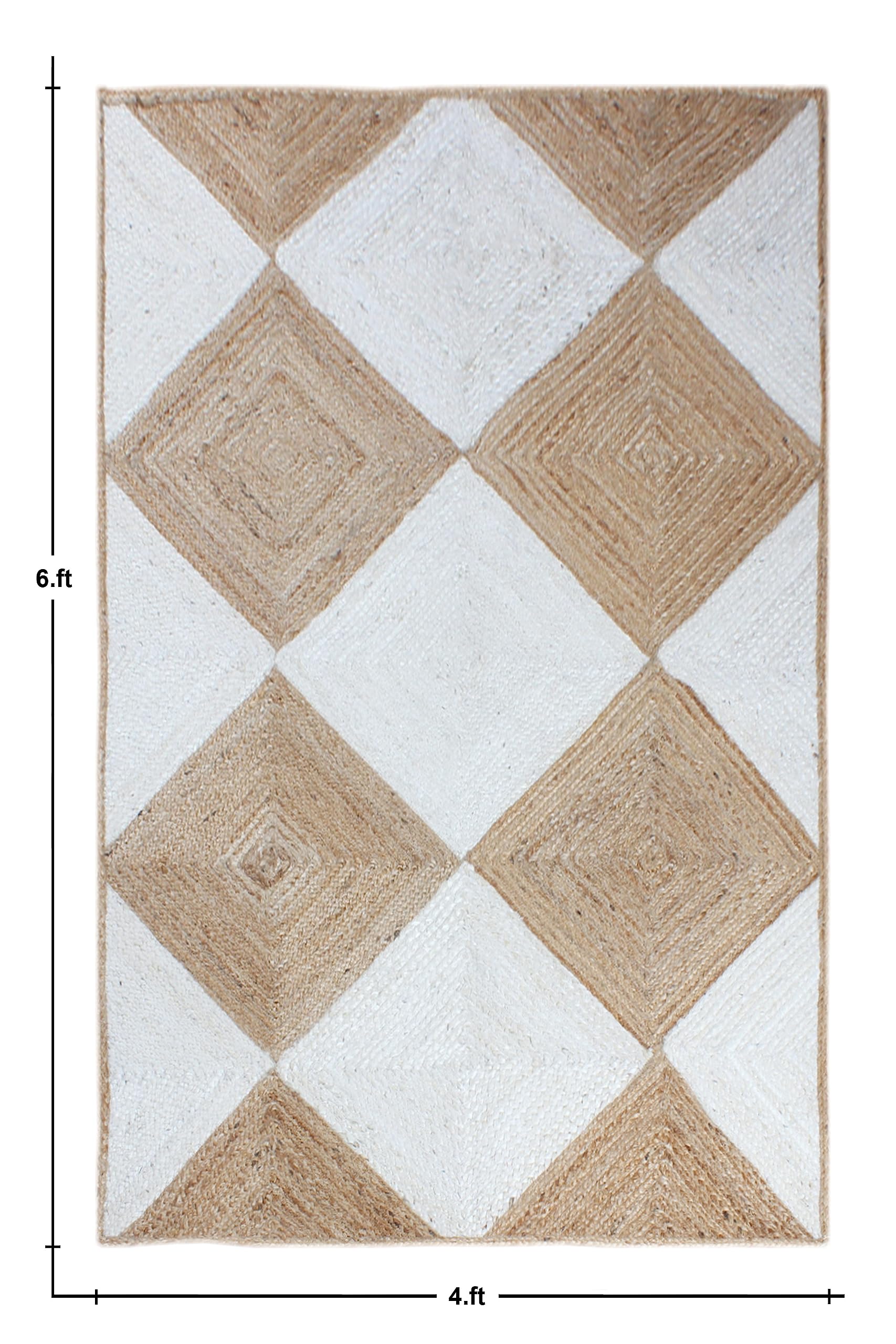 Natural Jute Collection Rectangular Area Rug - 3' x 5', Beige and White Geometric Braided Jute Rug 0.27-inch Thick | Durable & Eco-Friendly Floor Mat for Living Room, Bedroom, Dining Room & High Traffic Areas | Perfect for Boho, Farmhouse & Coastal Home Decor