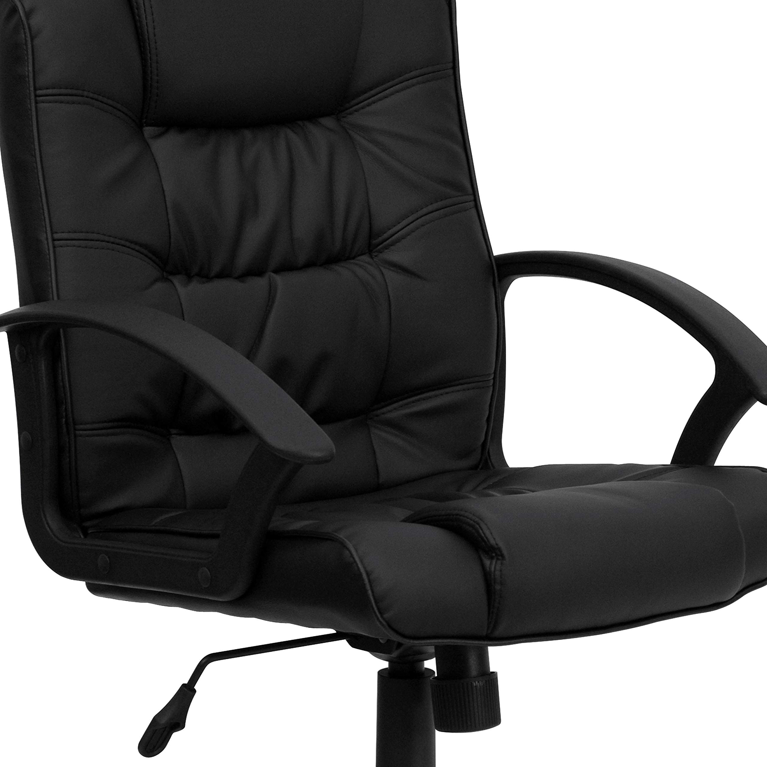 Black LeatherSoft Mid-Back Swivel Office Chair with Ripple Design & Accent Stitching - Ergonomic Task Chair for Home Office, Gaming & Workspace Comfort